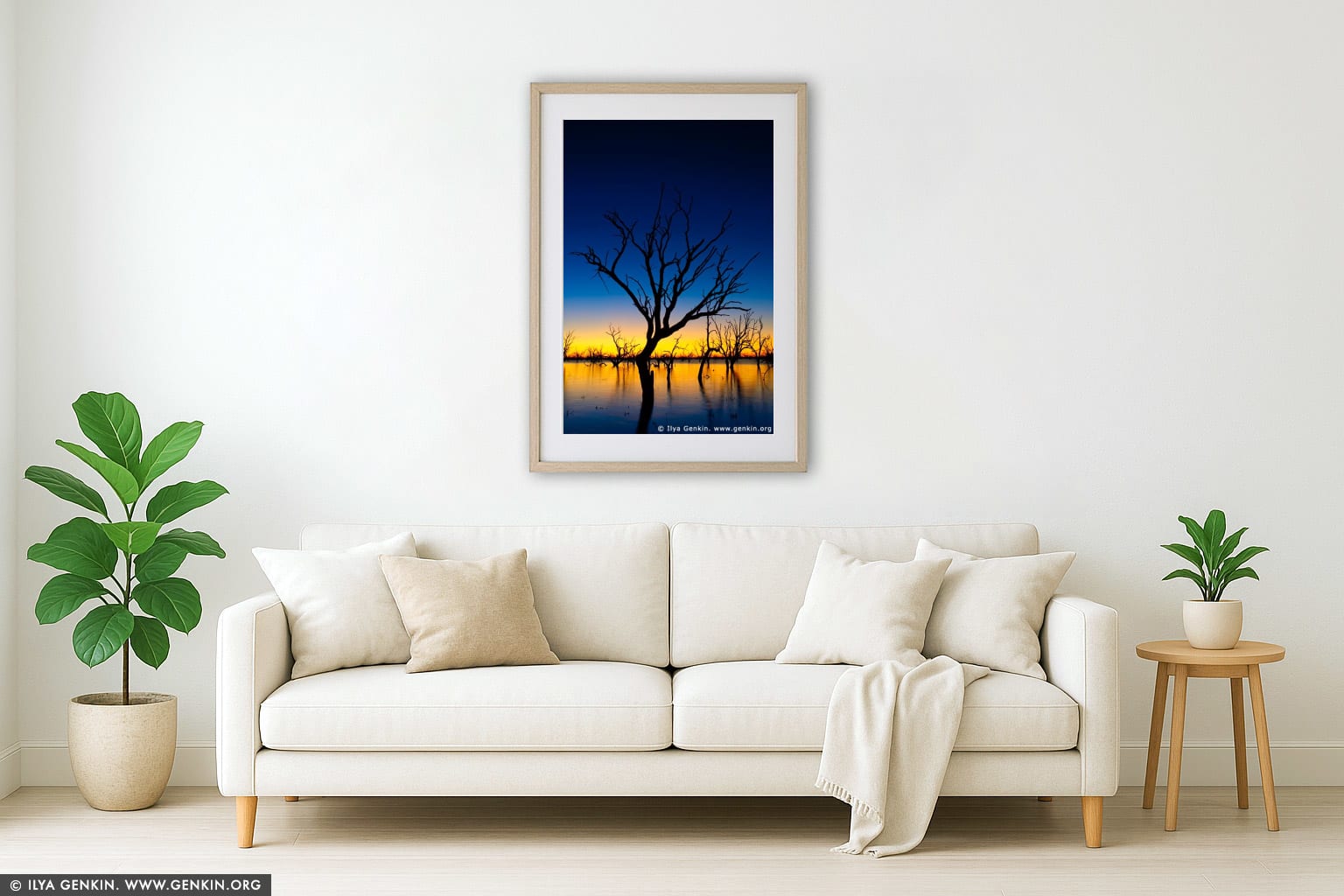 Sunset at The Lake Pamamaroo wall art in a contemporary living room interior