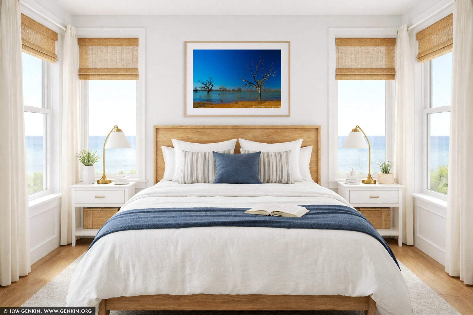 Lake Pamamaroo wall art in a bedroom interior