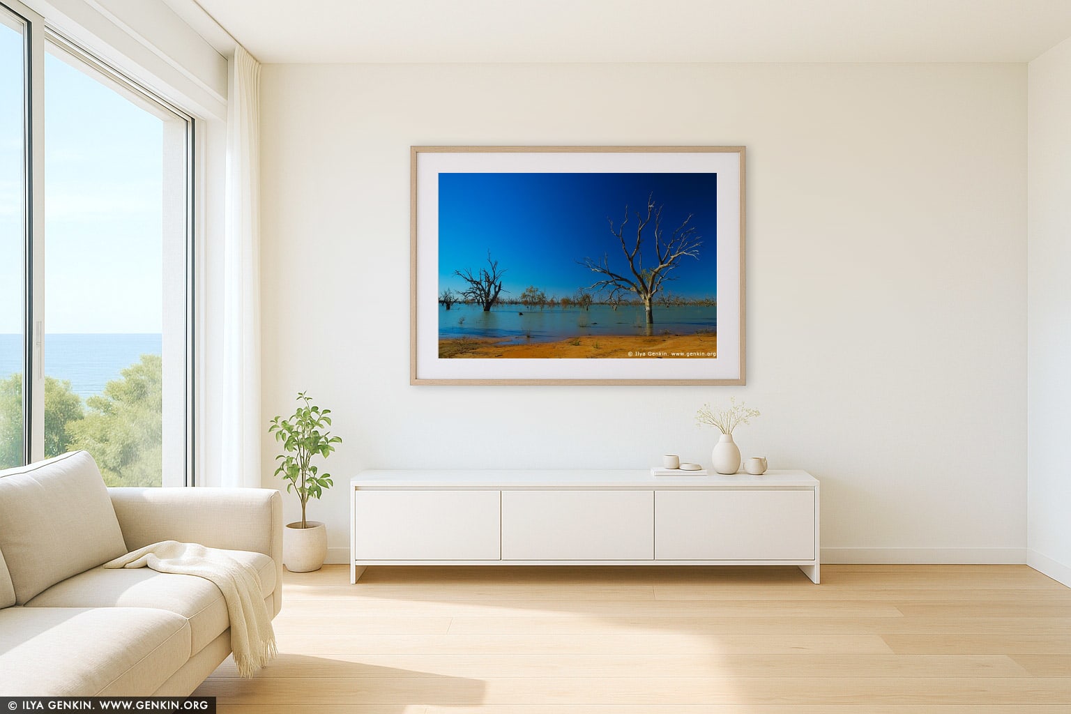 Lake Pamamaroo wall art in a modern living room interior