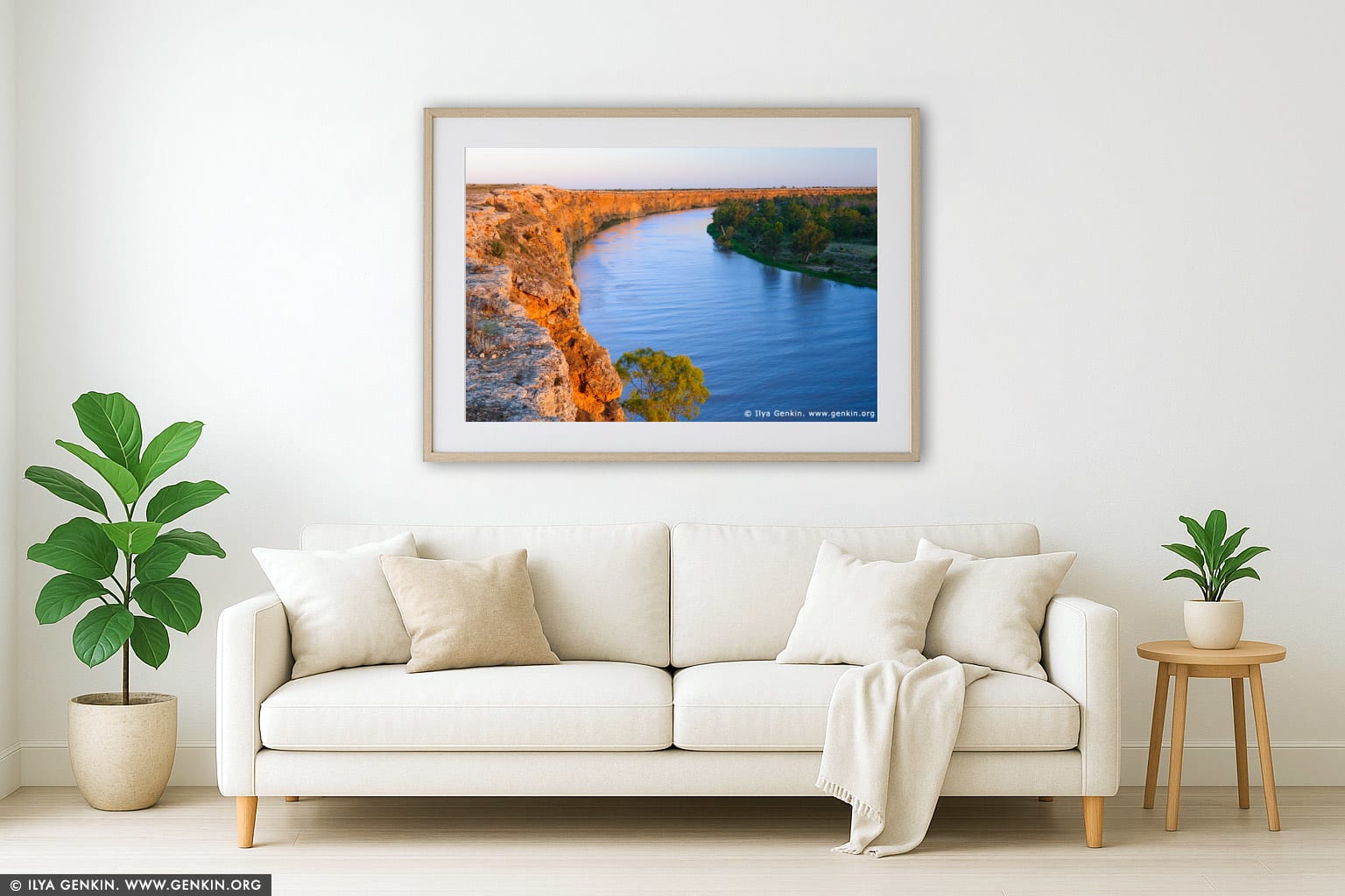 Big Bend at Dusk wall art in a minimalist living room interior