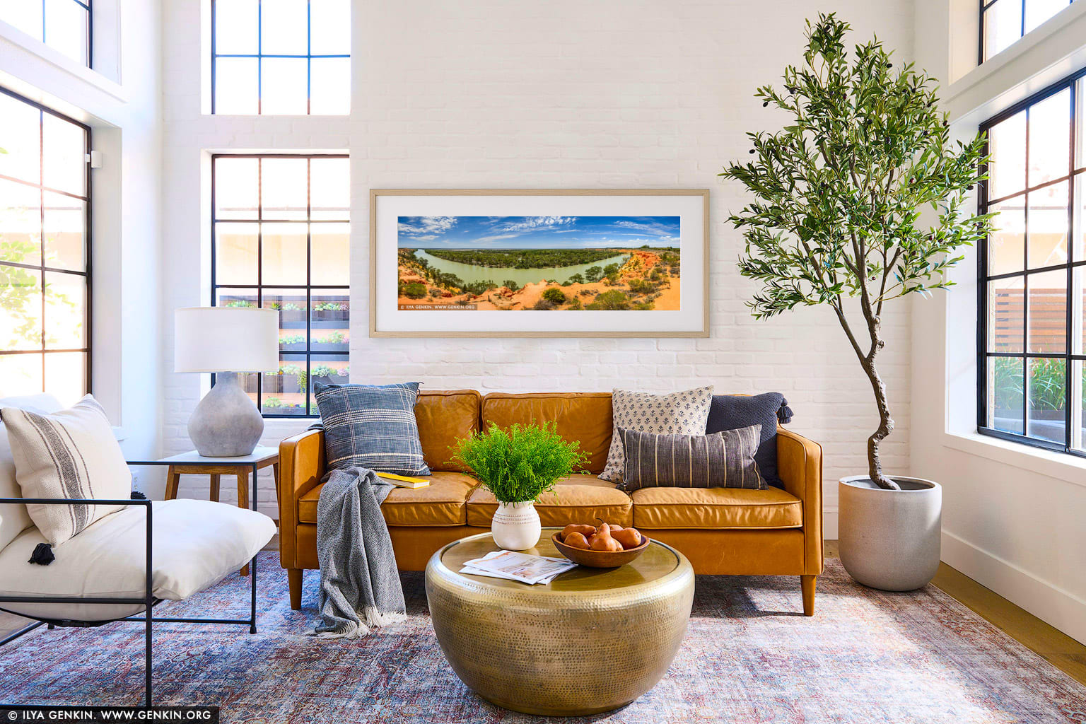 Murray River Panorama Near Heading's Cliff wall art in a minimalist living room interior