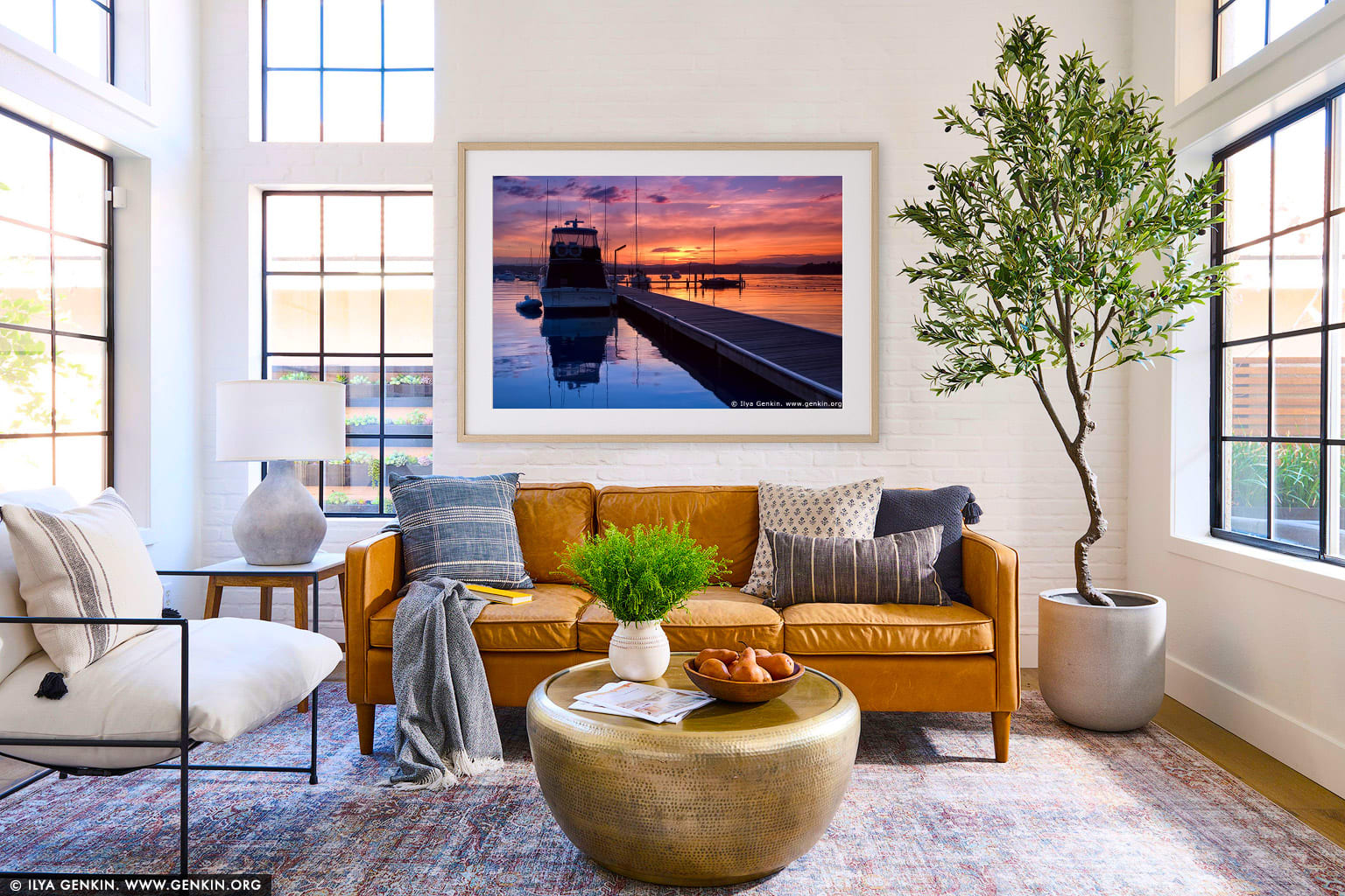 Croudace Bay Jetty wall art in a contemporary living room interior