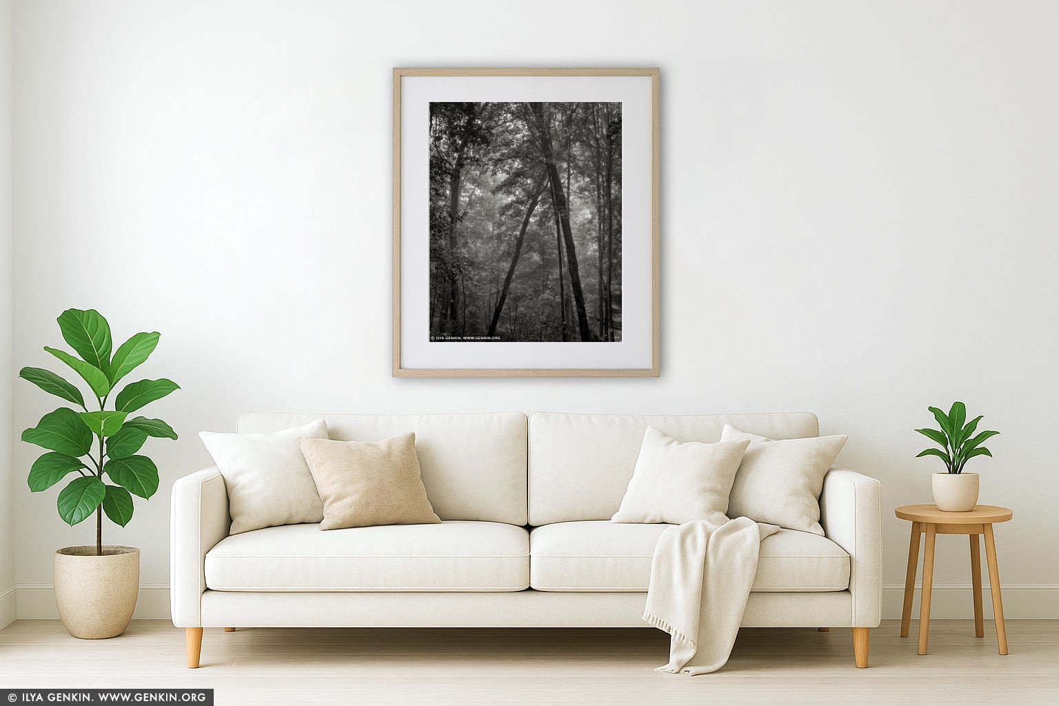 Misty Forest. Study #1 wall art in a modern living room interior