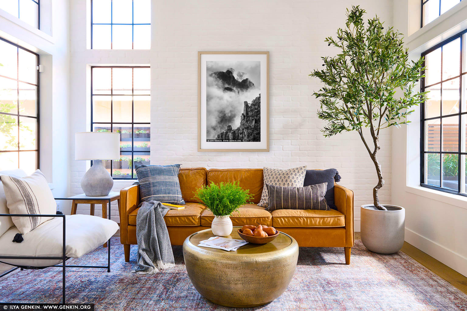 Huangshan Mountains wall art in a luxury living room interior