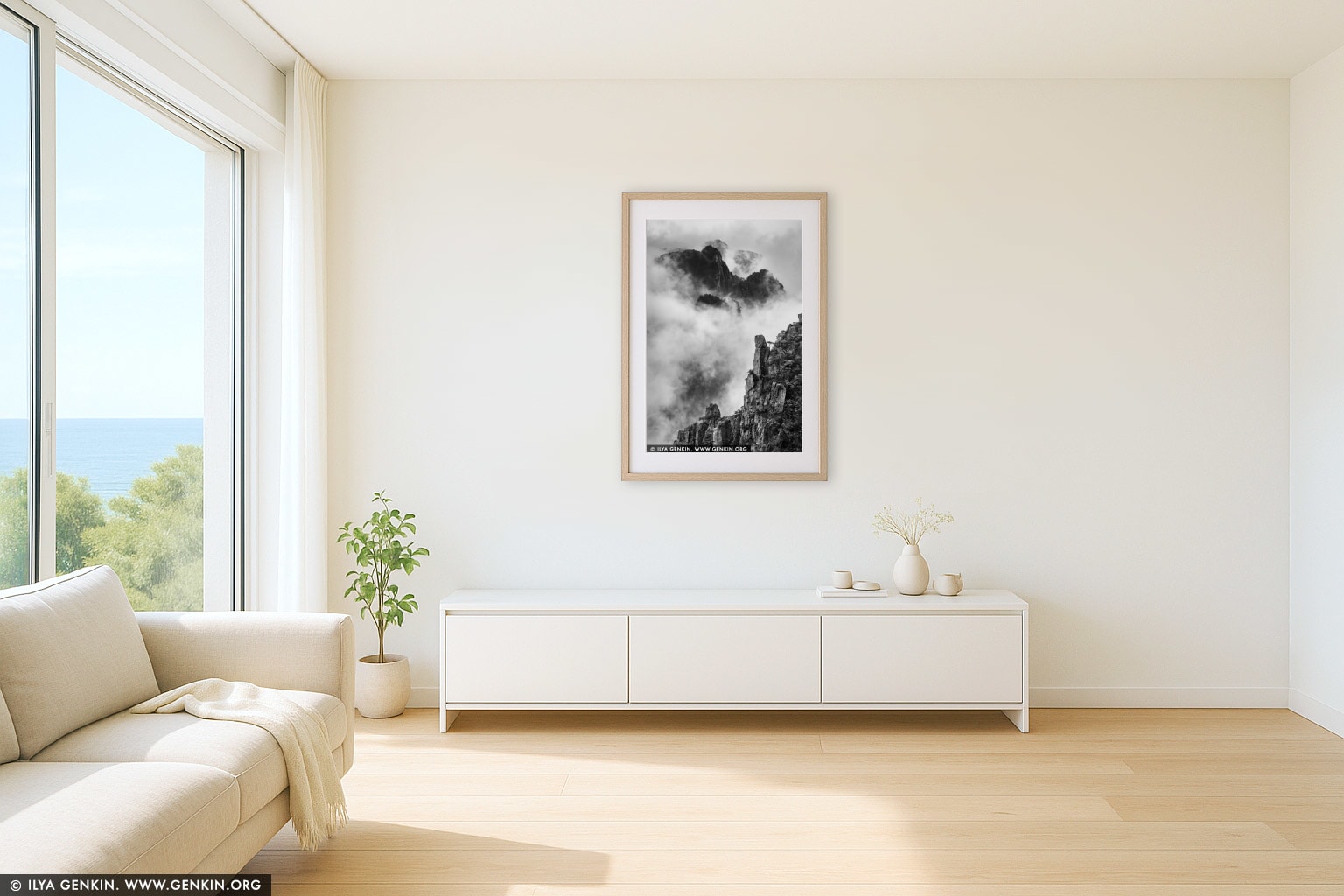Huangshan Mountains wall art in a luxury living room interior