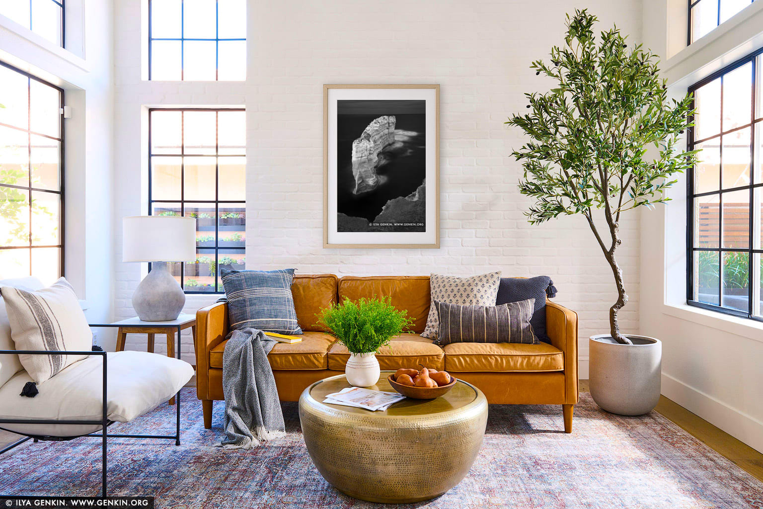 The Razorback in Black and White wall art in a contemporary living room interior