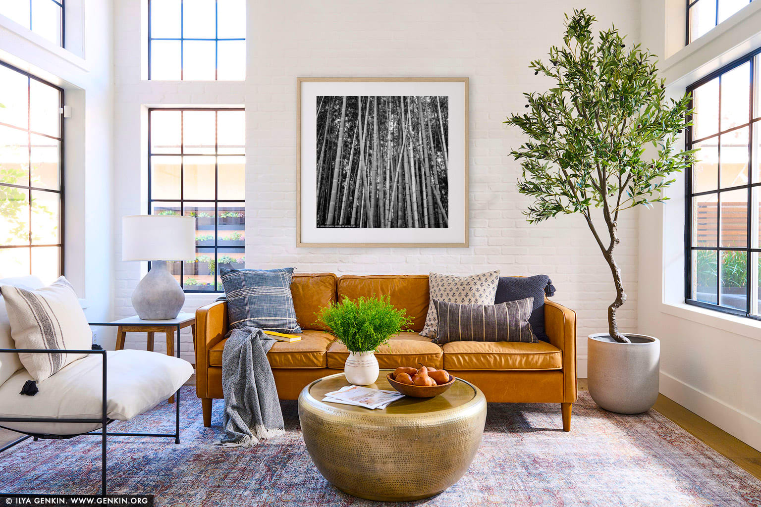 Bamboo Trees at Arashiyama Bamboo Grove  wall art in a contemporary living room interior