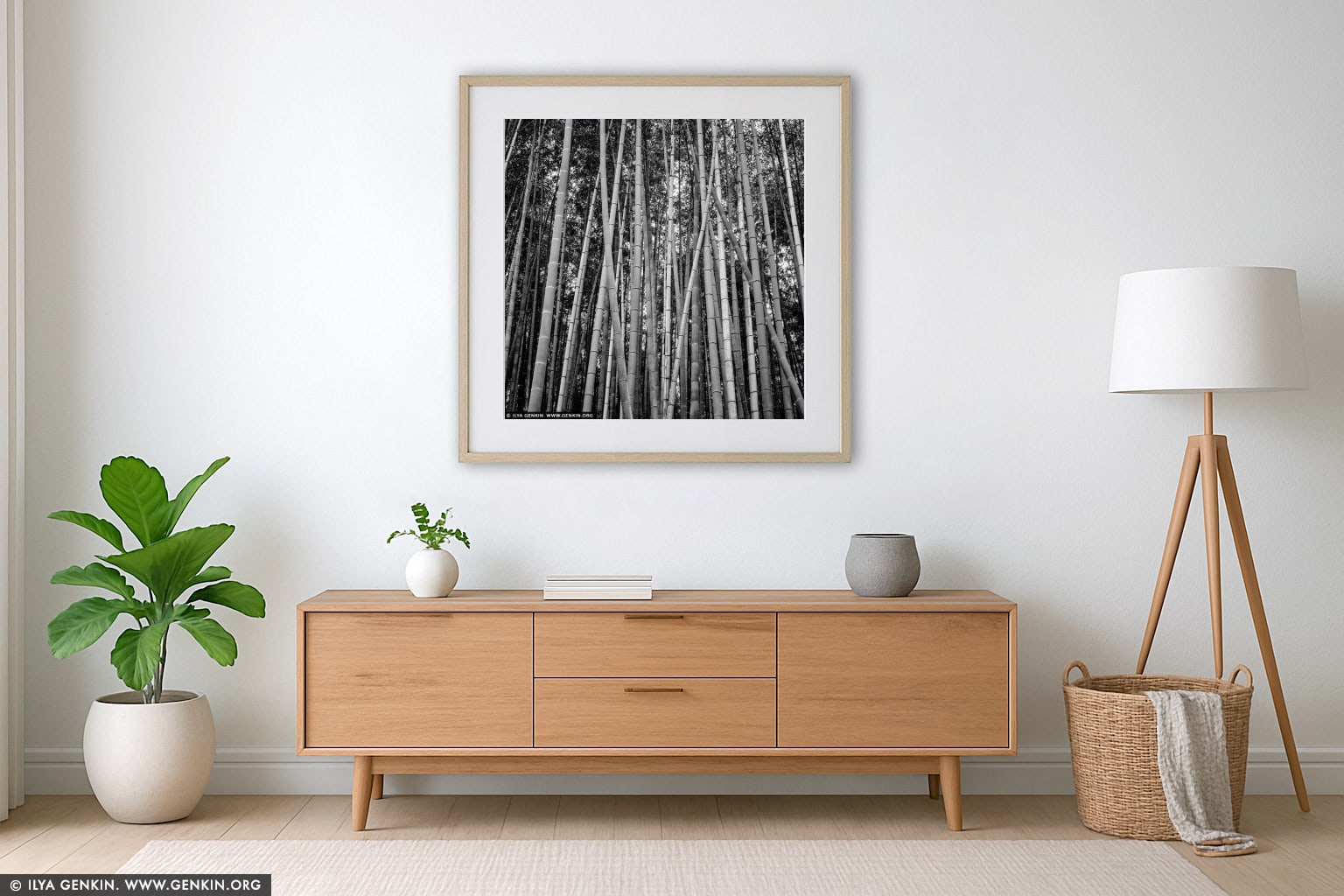 Bamboo Trees at Arashiyama Bamboo Grove  wall art in a minimalist living room interior