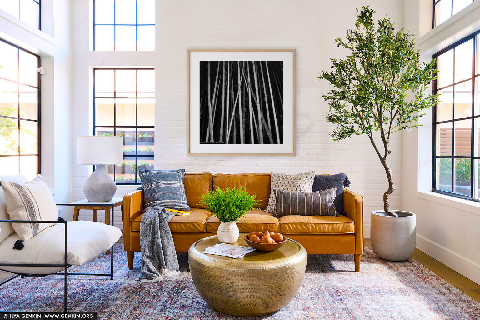 Bamboo Trees at Arashiyama Bamboo Grove  wall art in a minimalist living room interior