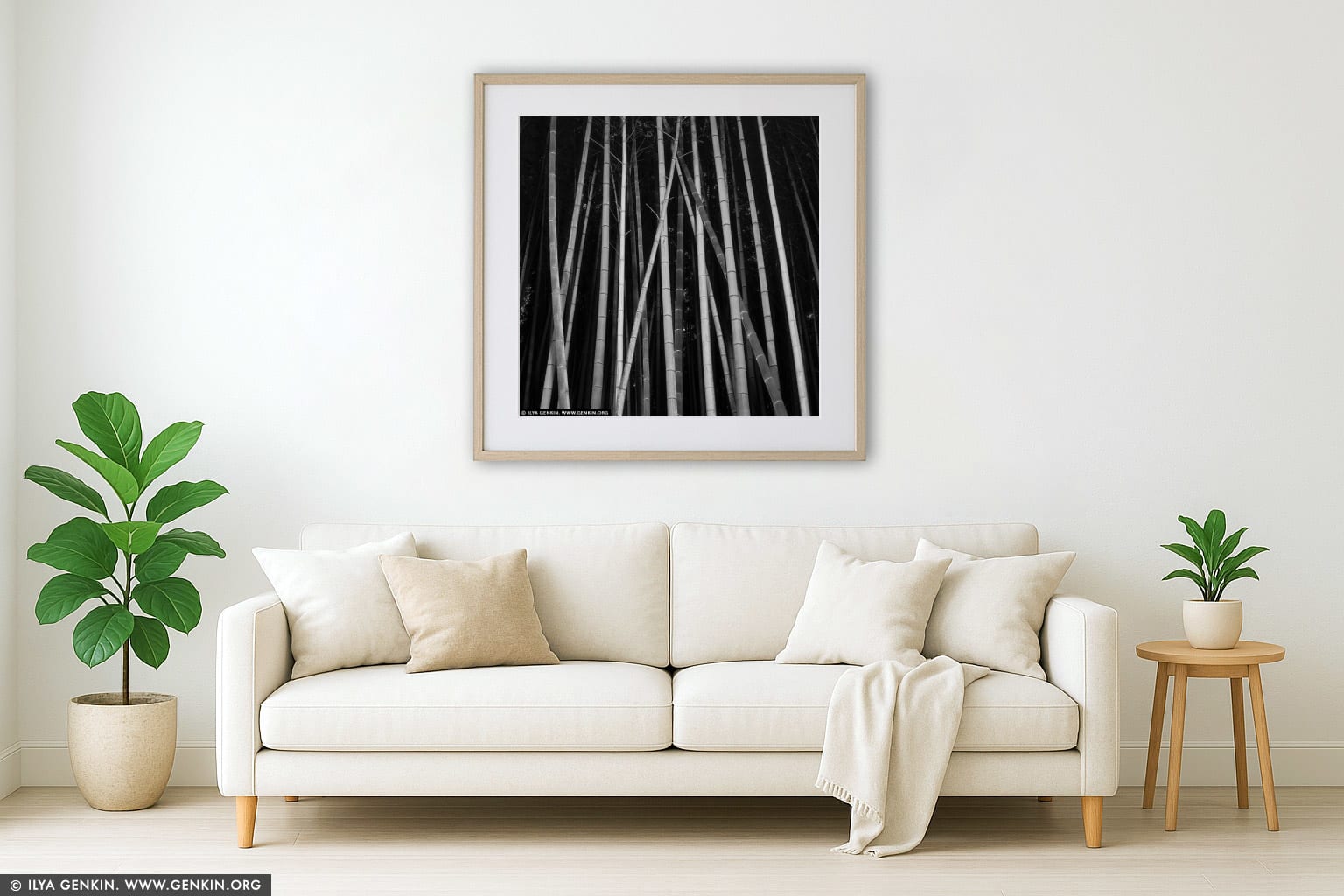 Bamboo Trees at Arashiyama Bamboo Grove  wall art in a contemporary living room interior