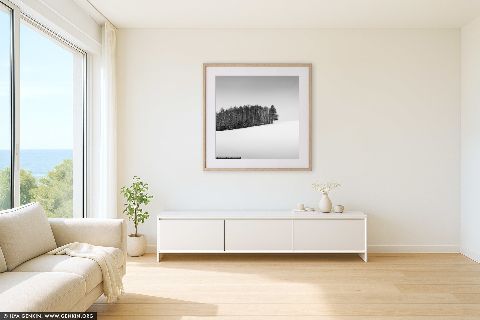 Forest Edge. Study 1 wall art in a minimalist living room interior