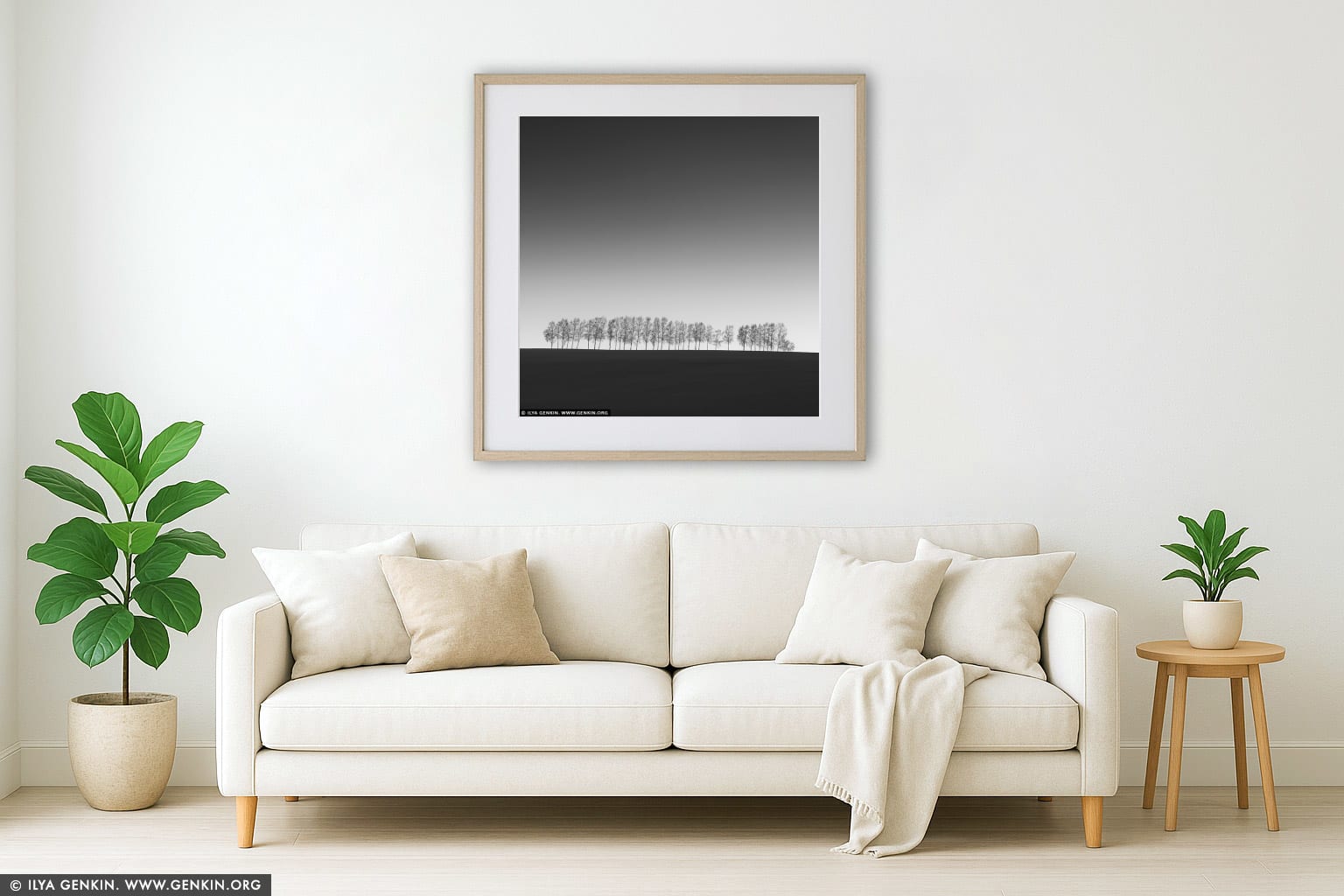 Thirty Eight Birches. Study 1 wall art in a minimalist living room interior
