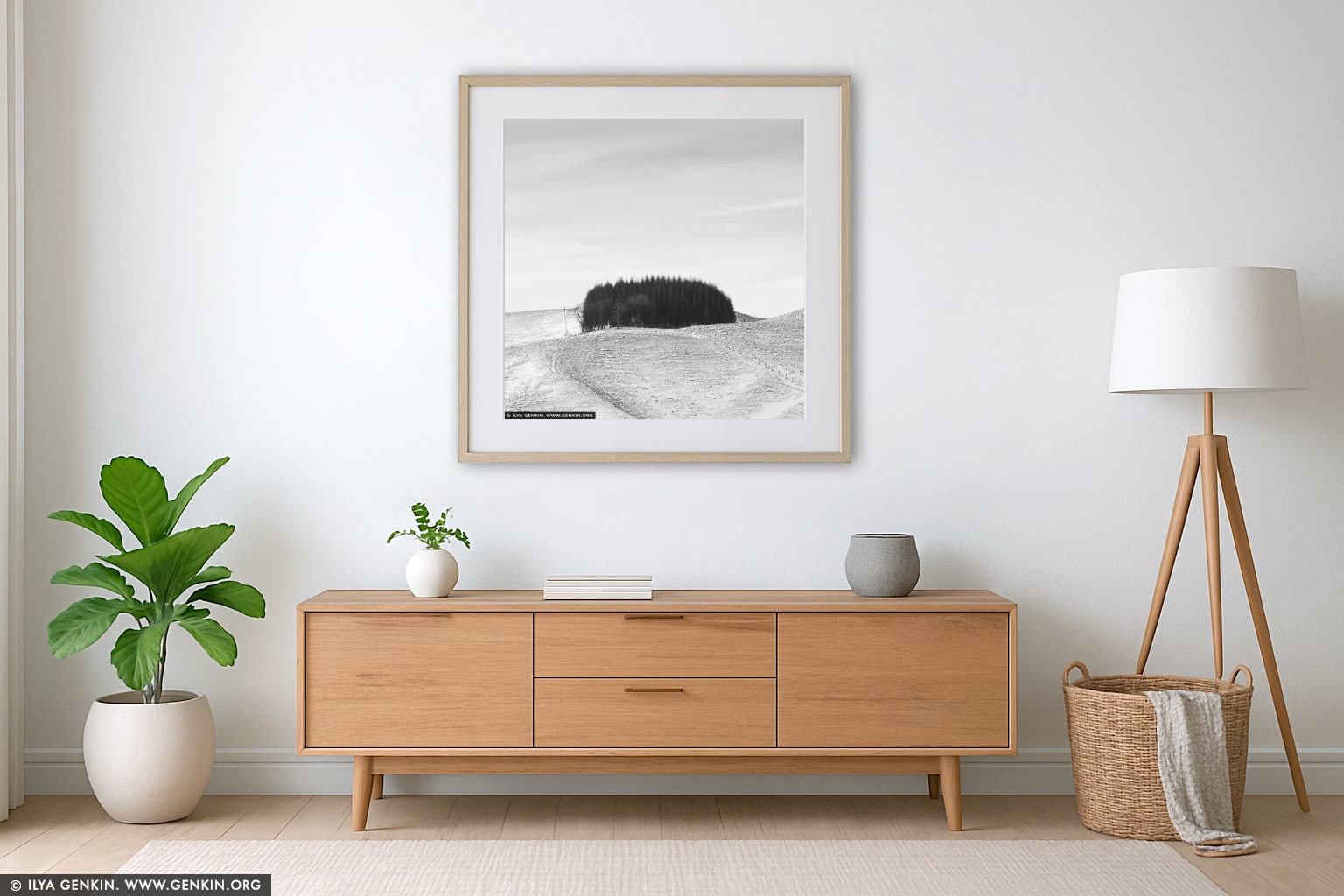 Hilltop Trees, Study 1 wall art in a minimalist living room interior