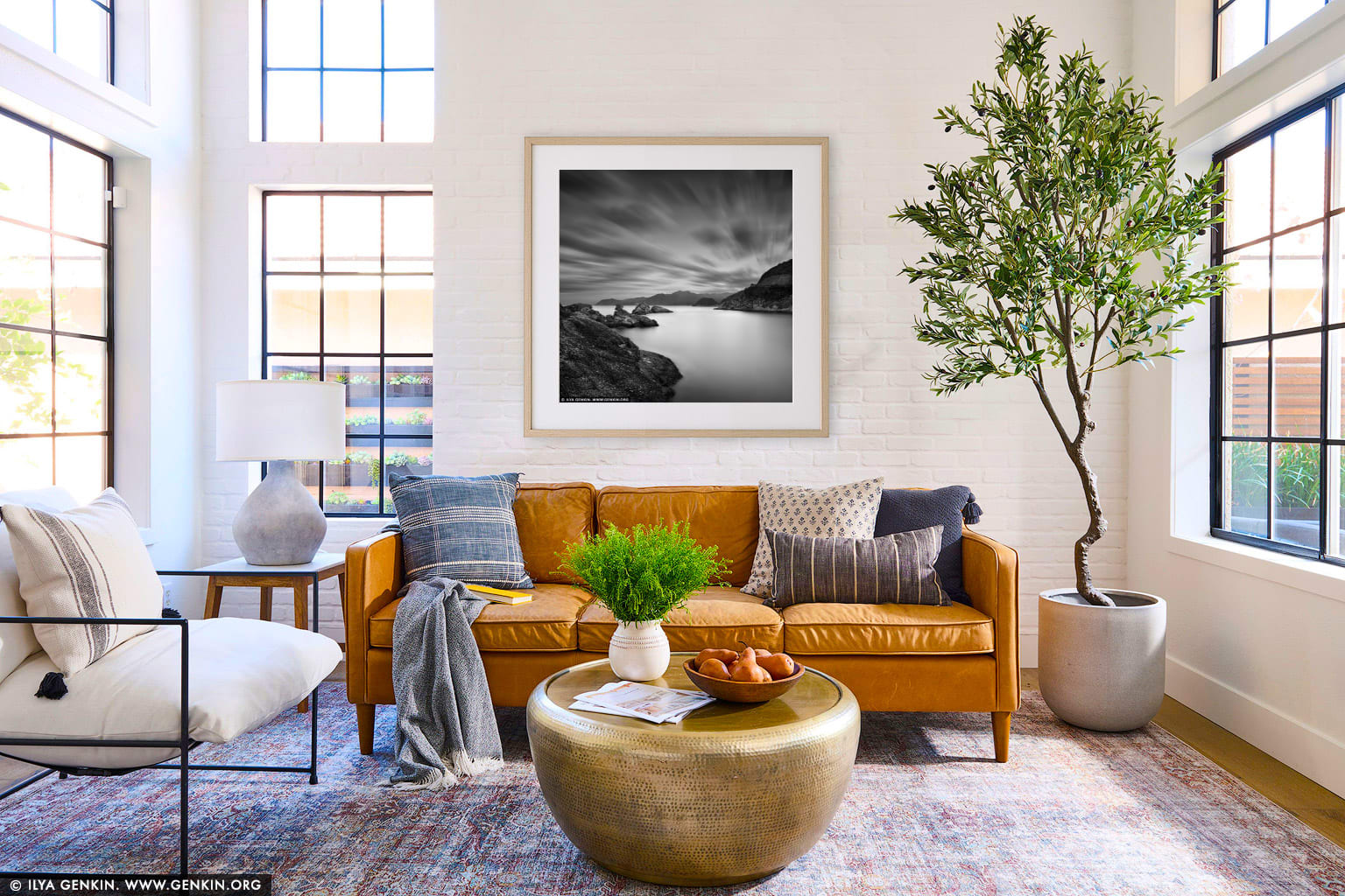 Stormy Morning at Kumomi Bay wall art in a contemporary living room interior
