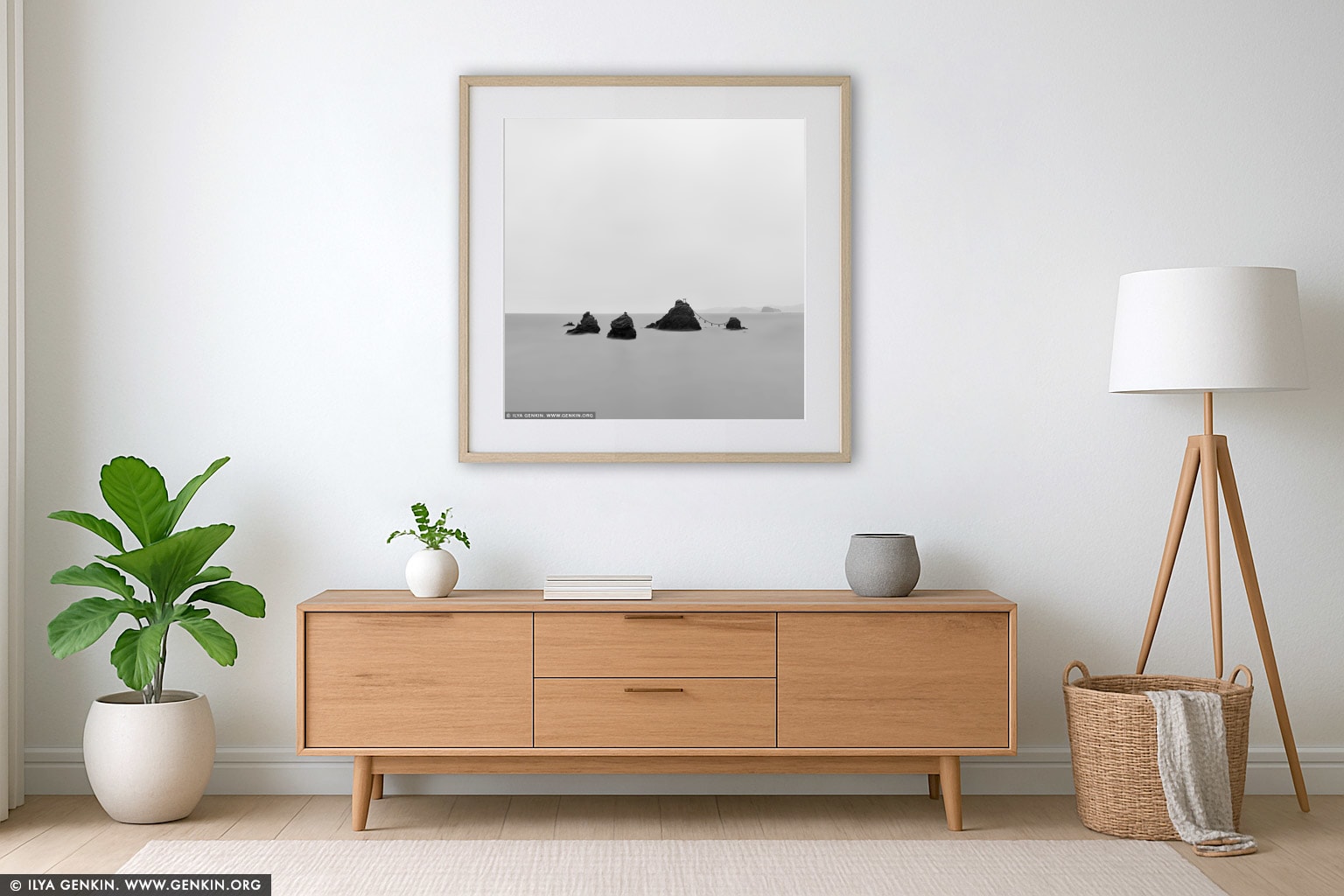 Meoto Iwa #2 (The Wedded Rocks) wall art in a luxury living room interior