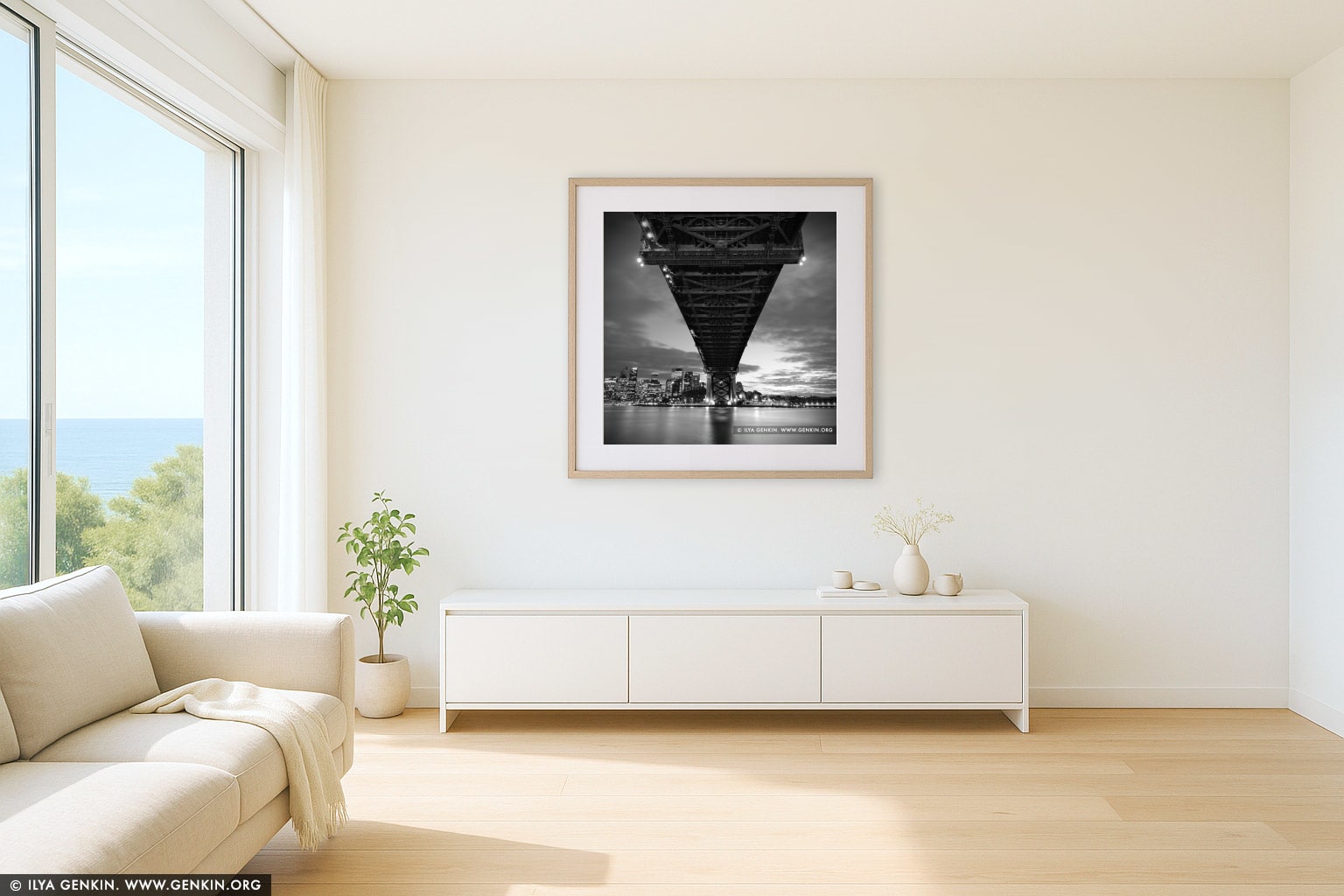 Under The Harbour Bridge wall art in a luxury living room interior