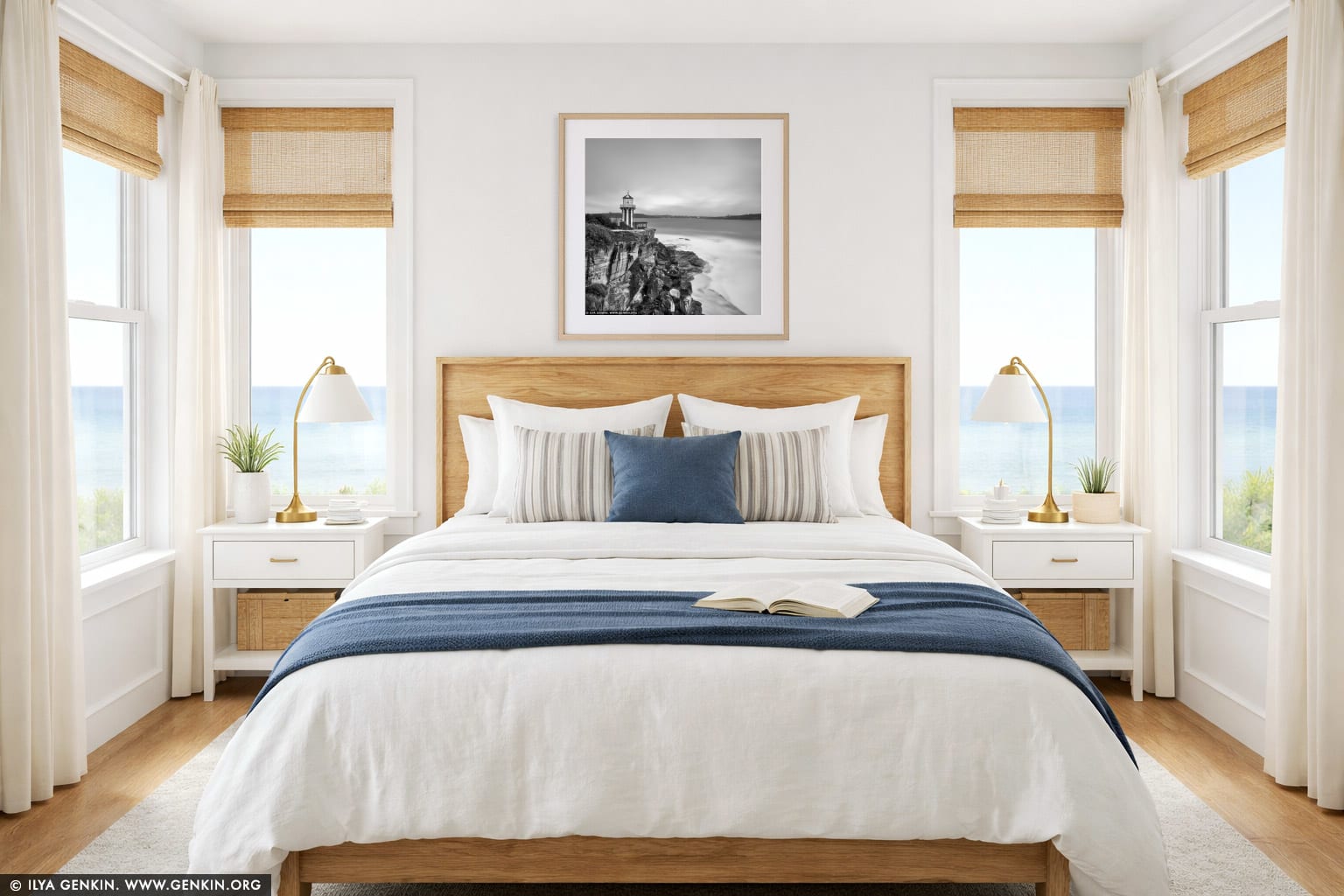 Hornby Lighthouse wall art in a bedroom interior