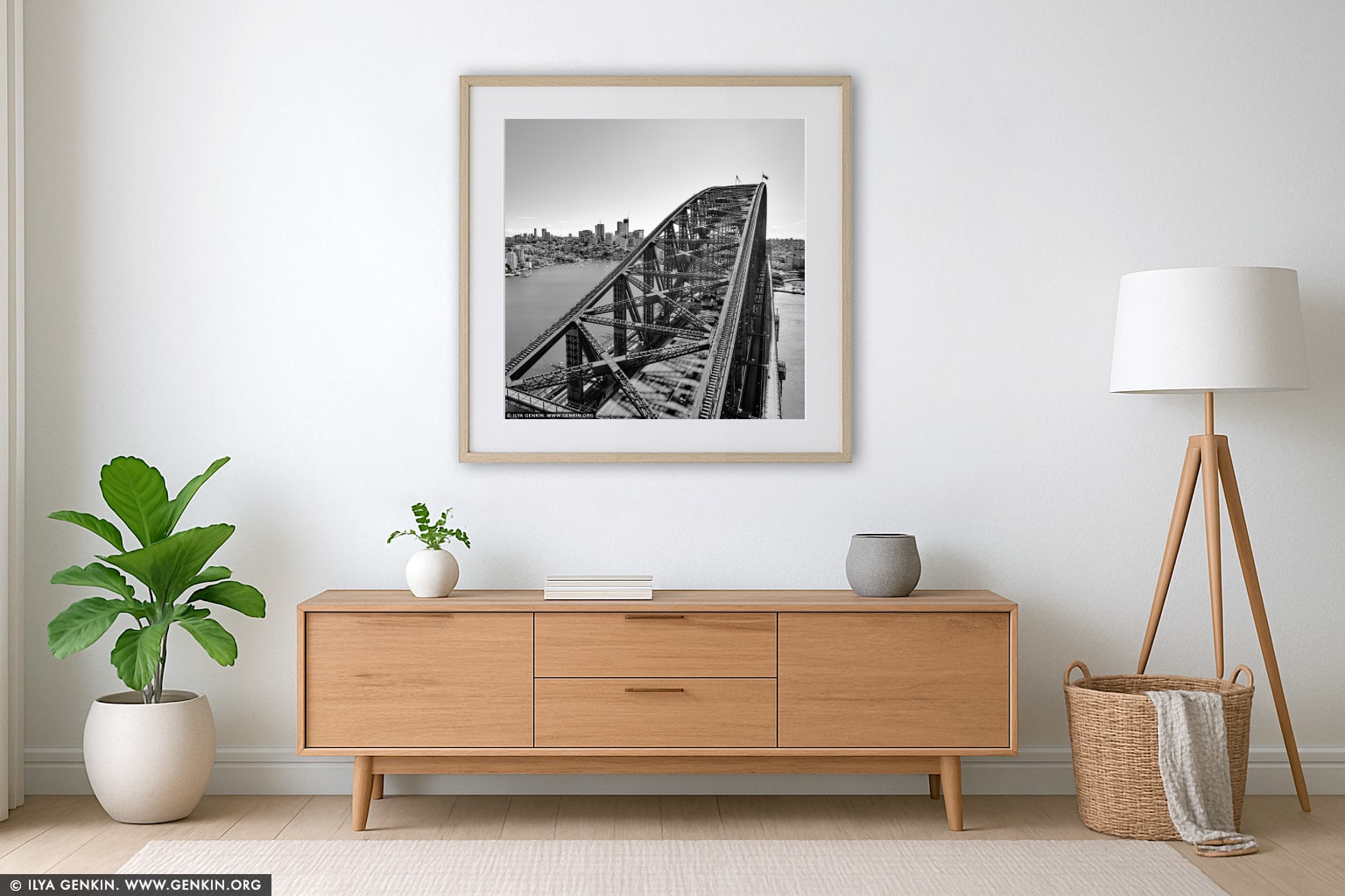 Sydney Harbour Bridge from Pylon Lookout wall art in a contemporary living room interior