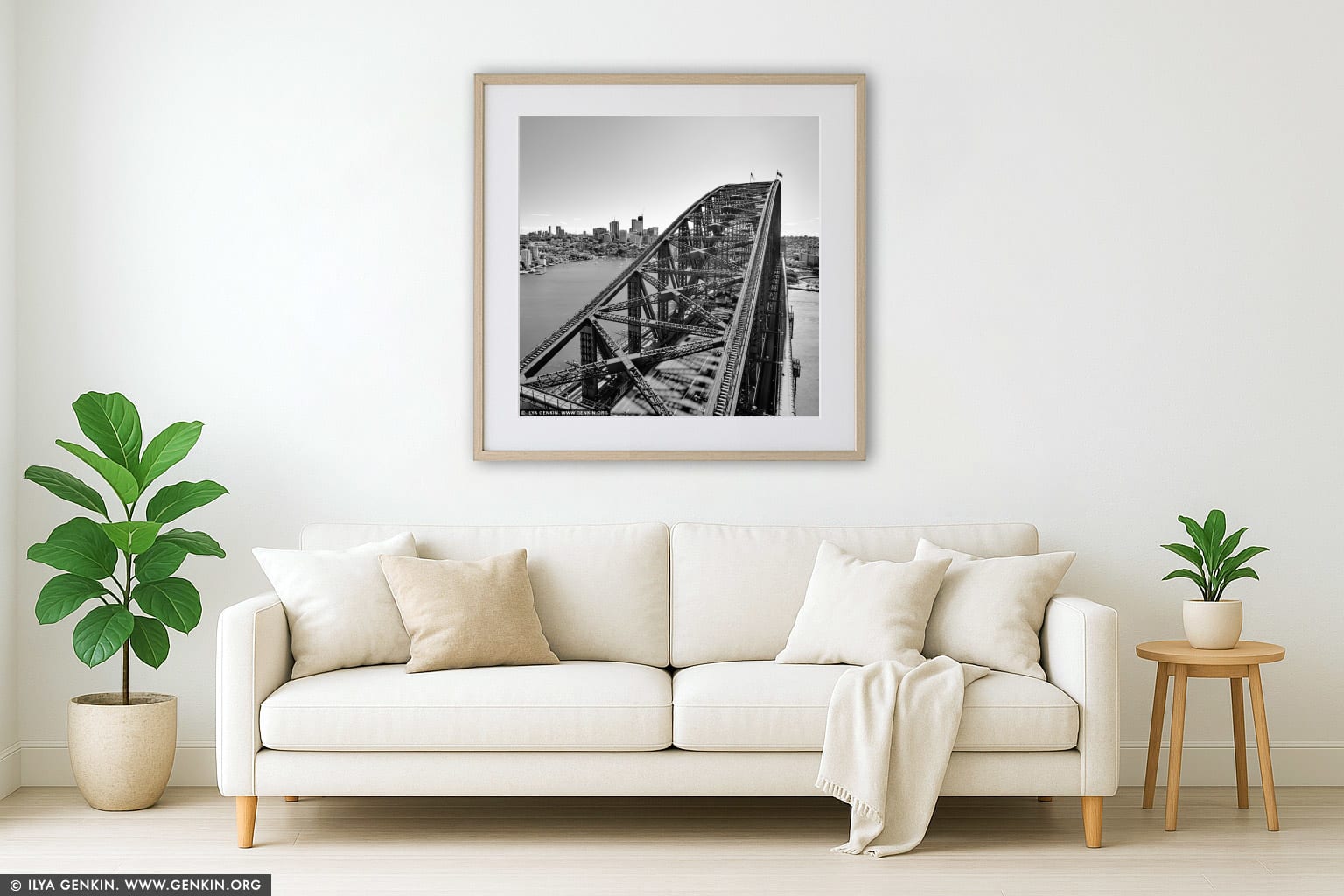 Sydney Harbour Bridge from Pylon Lookout wall art in a luxury living room interior