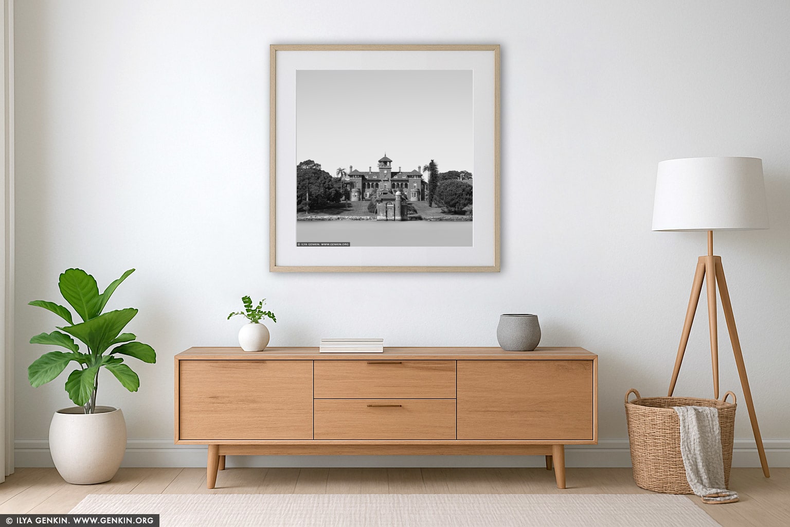 Rivendell School wall art in a minimalist living room interior