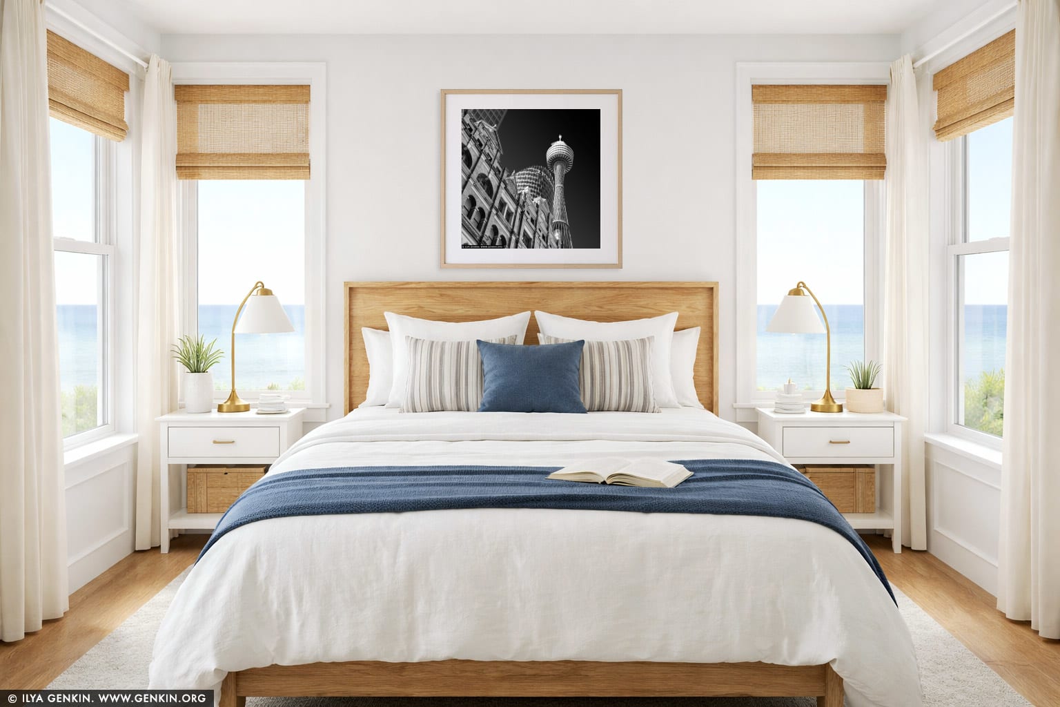 Timeless Contrast: Sydney Tower Rising Above Heritage wall art in a bedroom interior