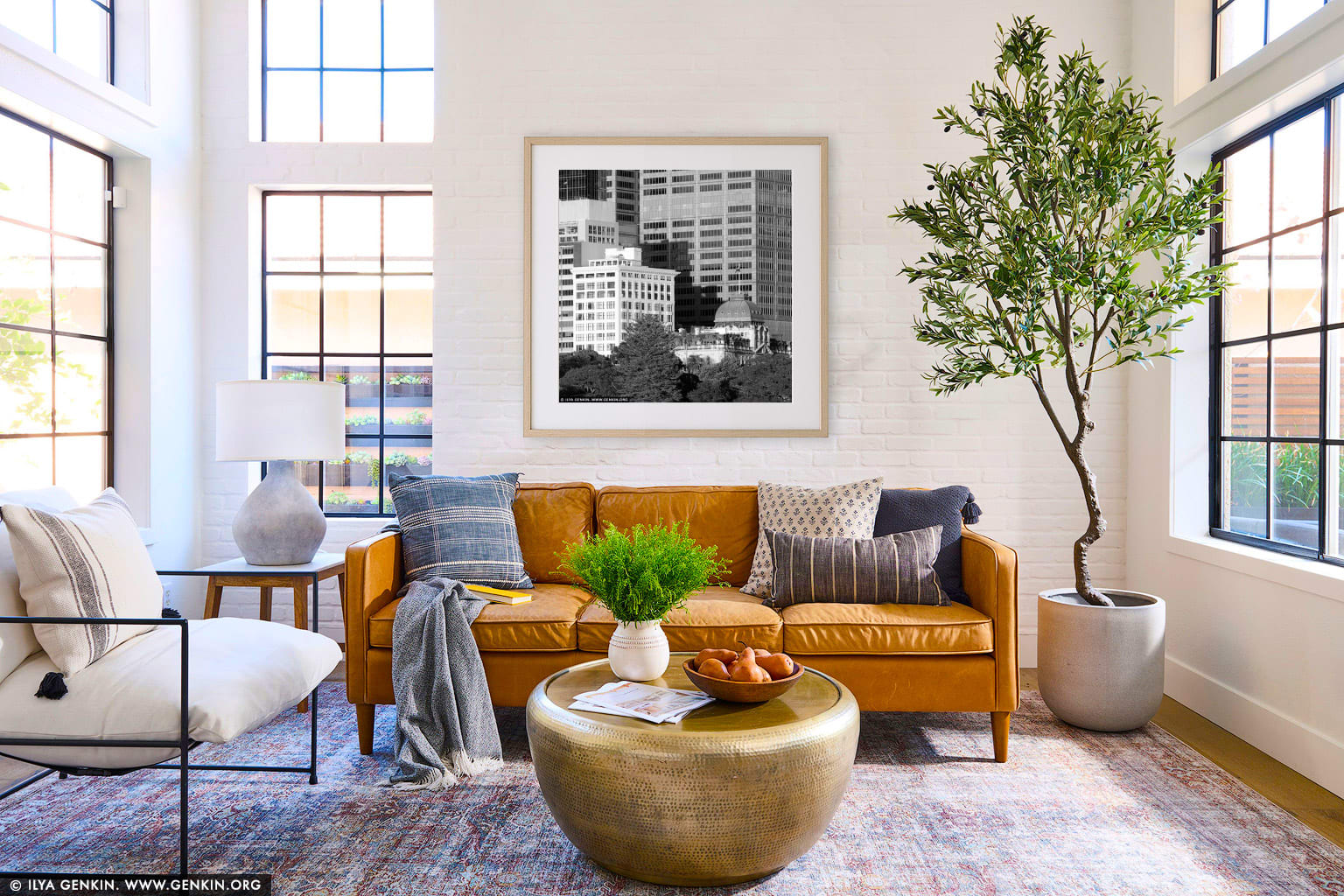 The Astor and Chief Secretary's Building wall art in a contemporary living room interior