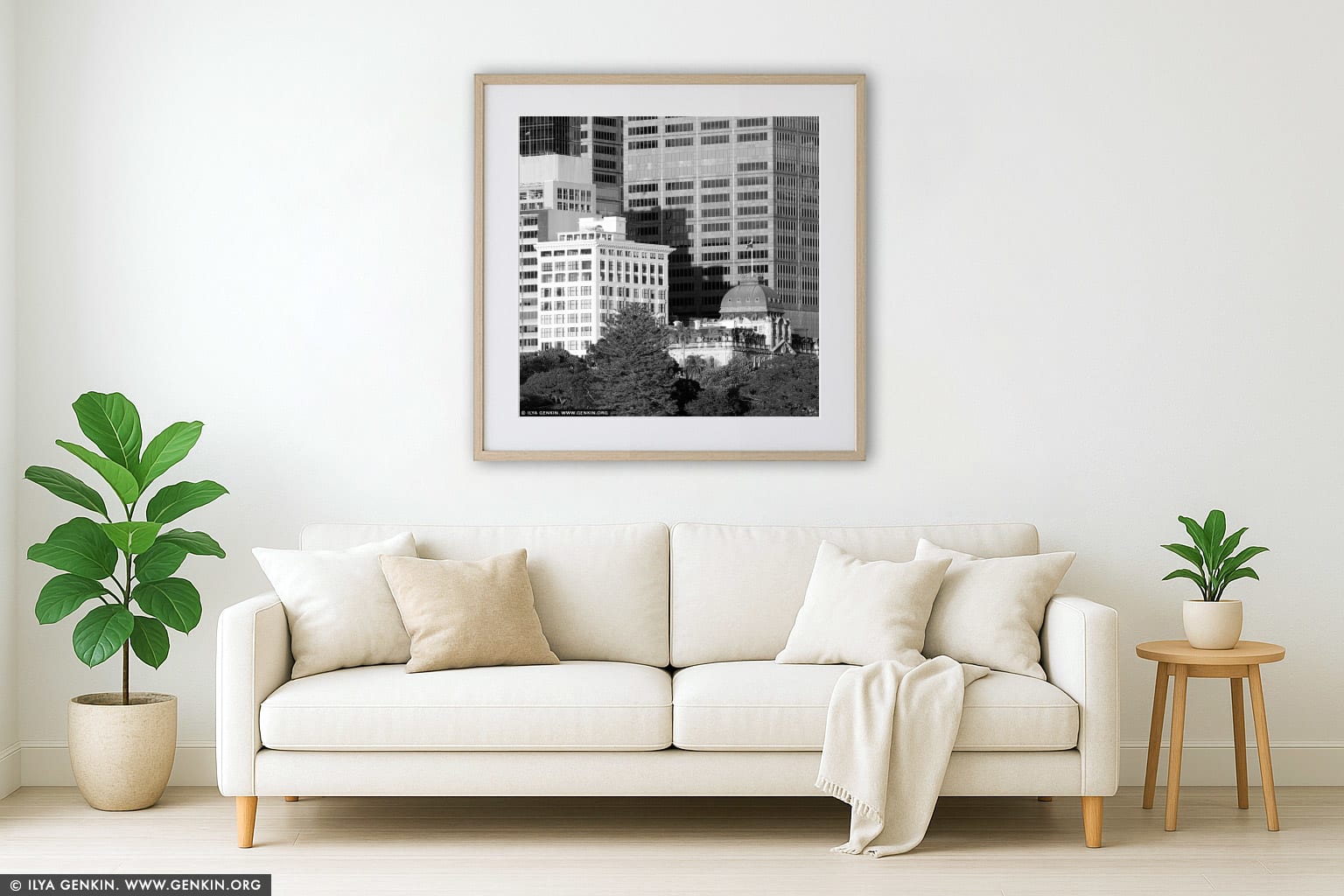 The Astor and Chief Secretary's Building wall art in a modern living room interior