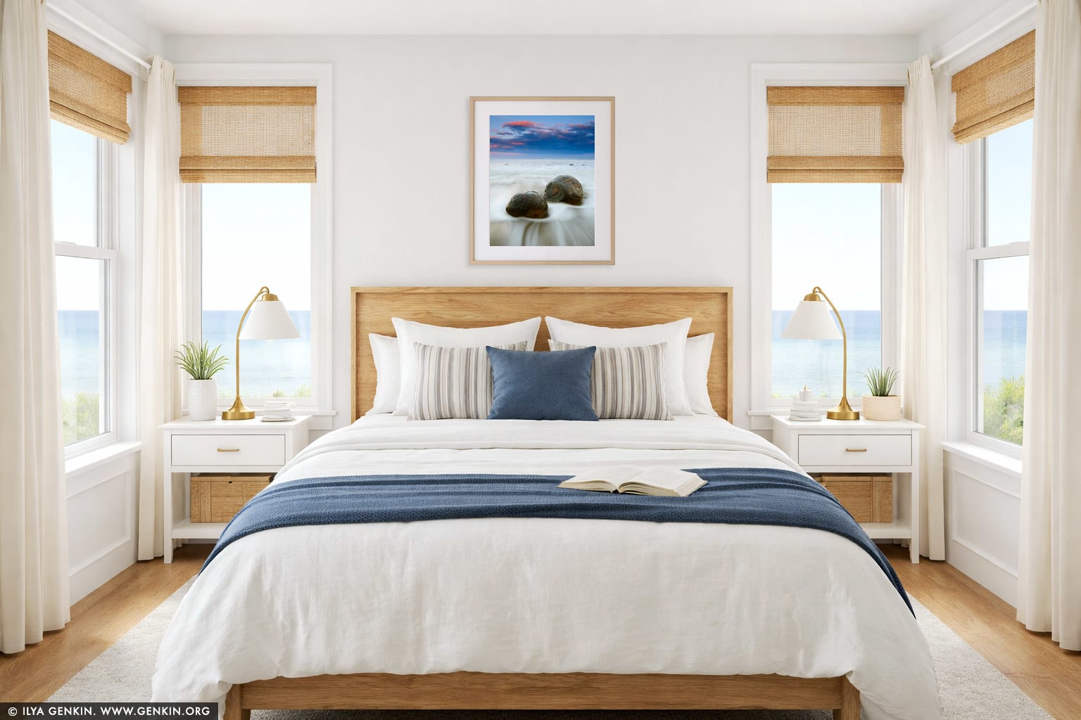 Moeraki Boulders at Sunset wall art in a luxury living room interior