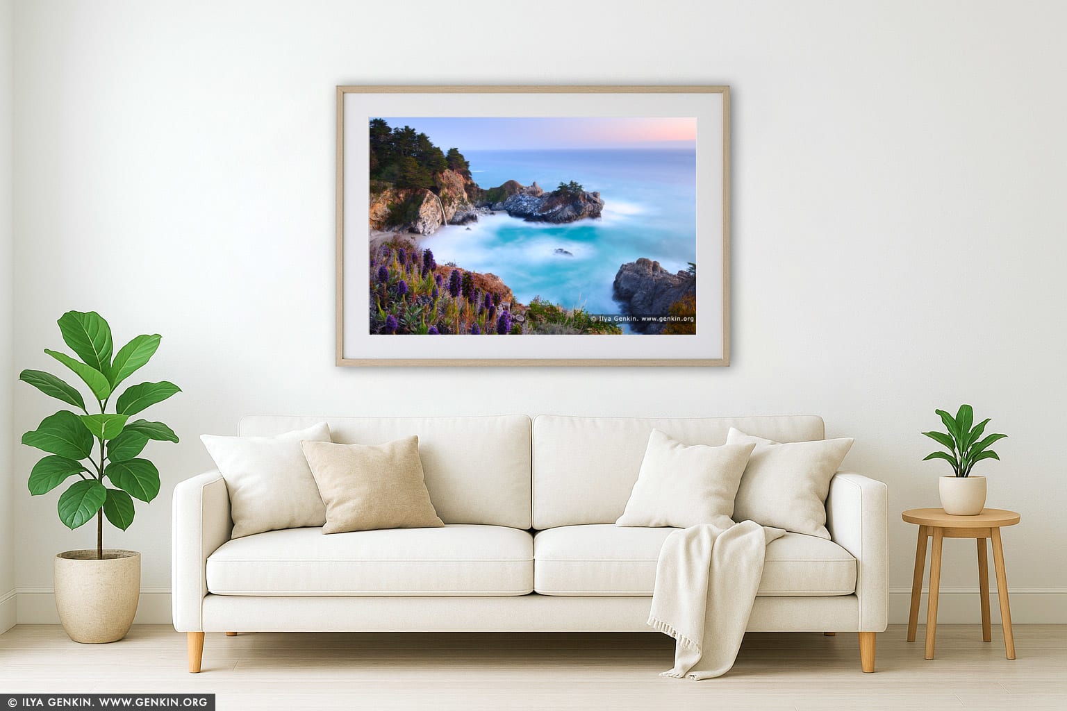 McWay Falls after Sunset wall art in a contemporary living room interior
