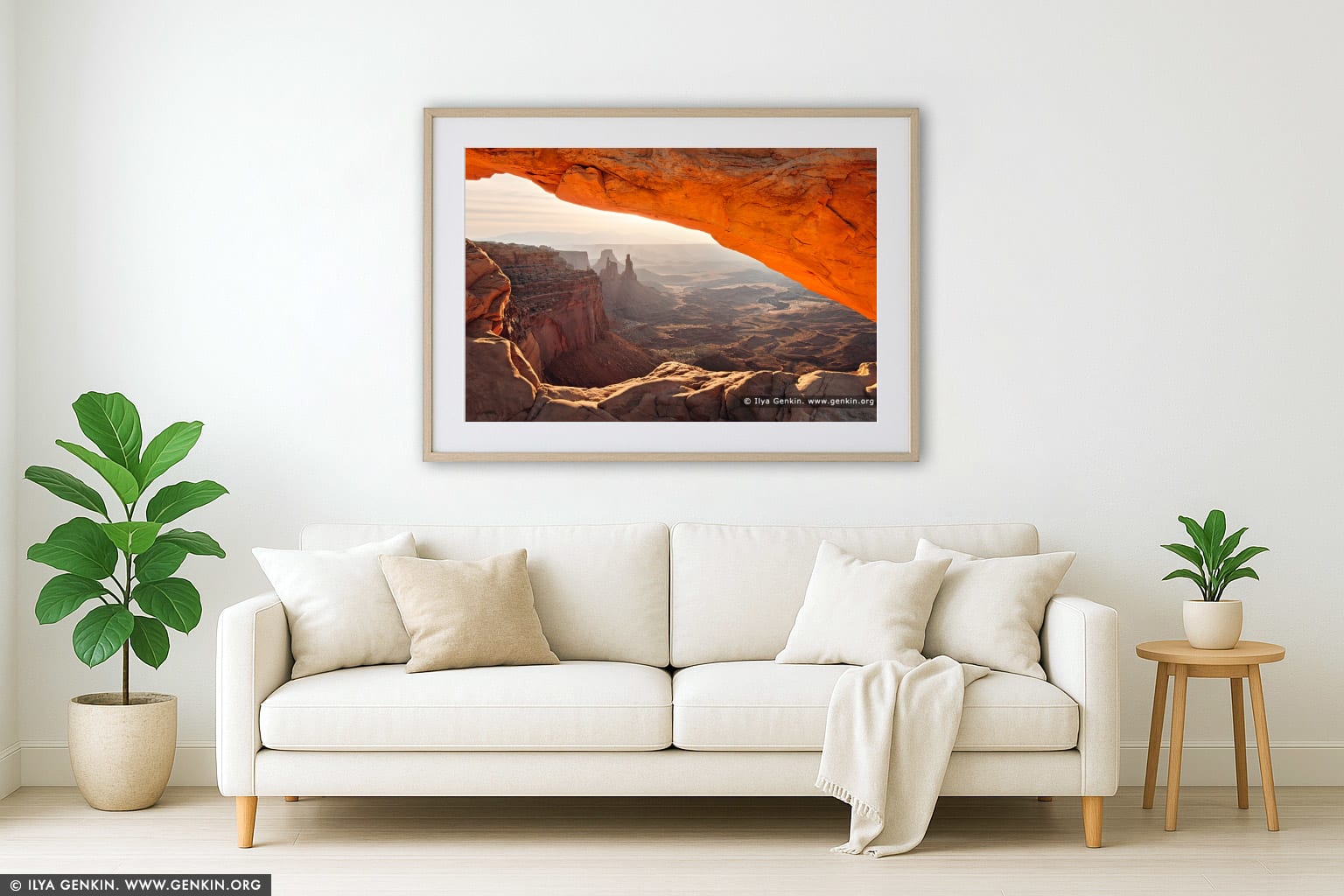 Mesa Arch at Sunrise wall art in a luxury living room interior