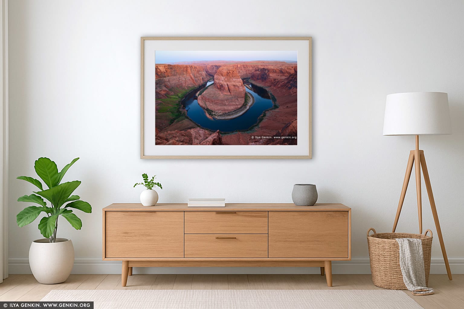 Horseshoe Bend at Twilight wall art in a luxury living room interior