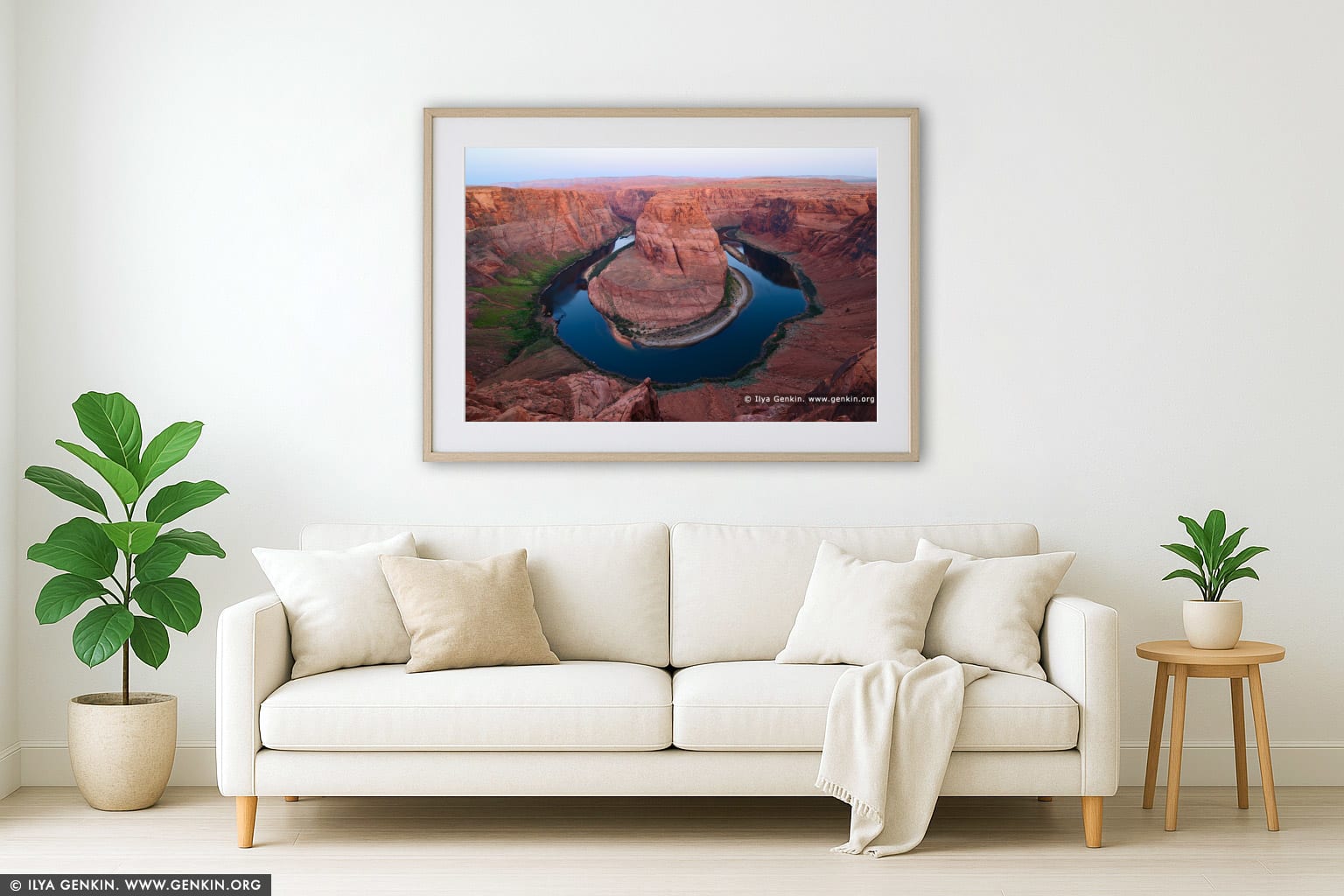 Horseshoe Bend at Twilight wall art in a contemporary living room interior