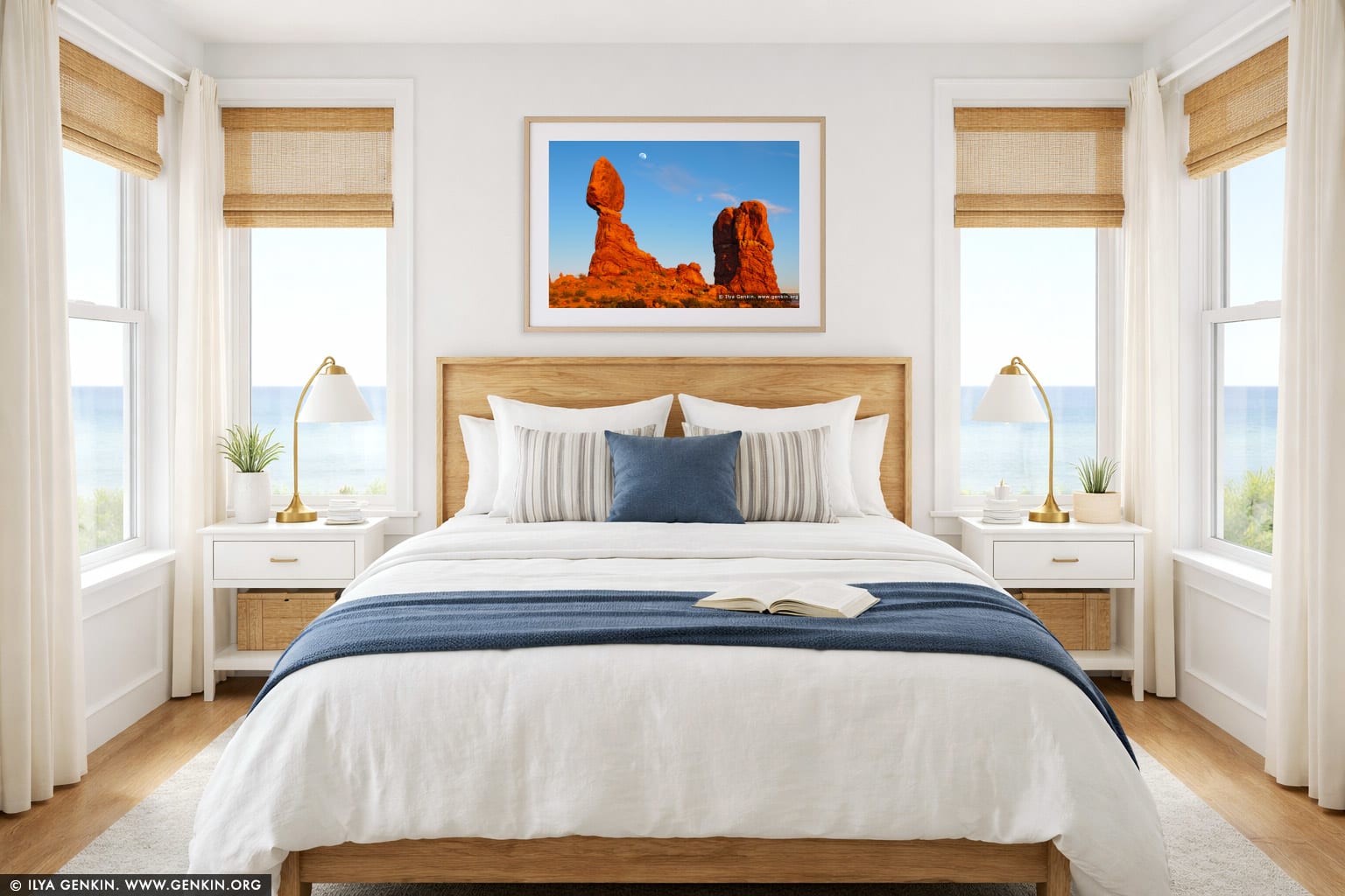 The Balanced Rock at Sunset wall art in a bedroom interior
