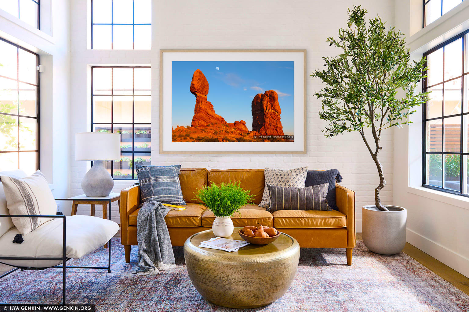 The Balanced Rock at Sunset wall art in a contemporary living room interior
