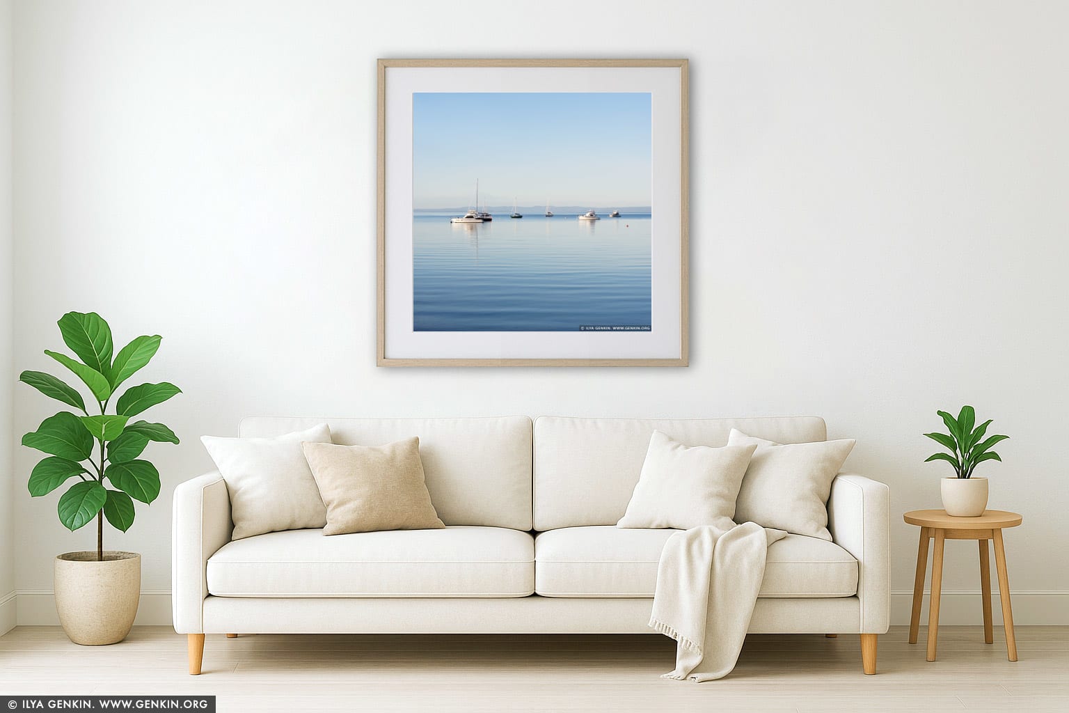 Calm Morning at Coles Bay wall art in a modern living room interior