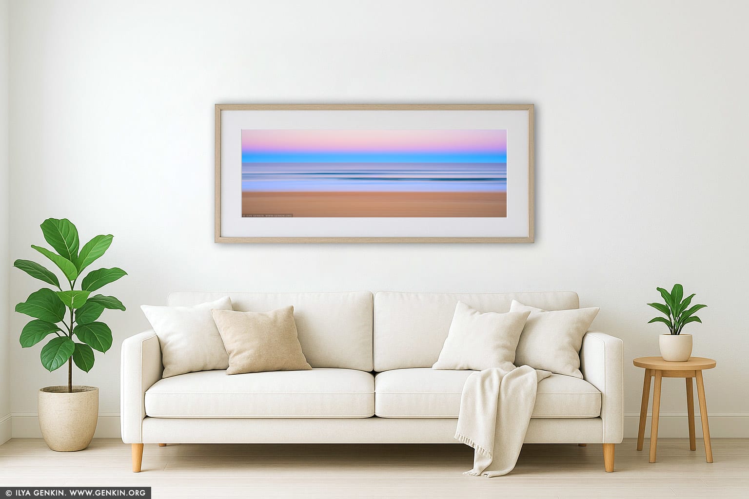 Flow and Motion #3, Narrabeen, Twilight wall art in a minimalist living room interior