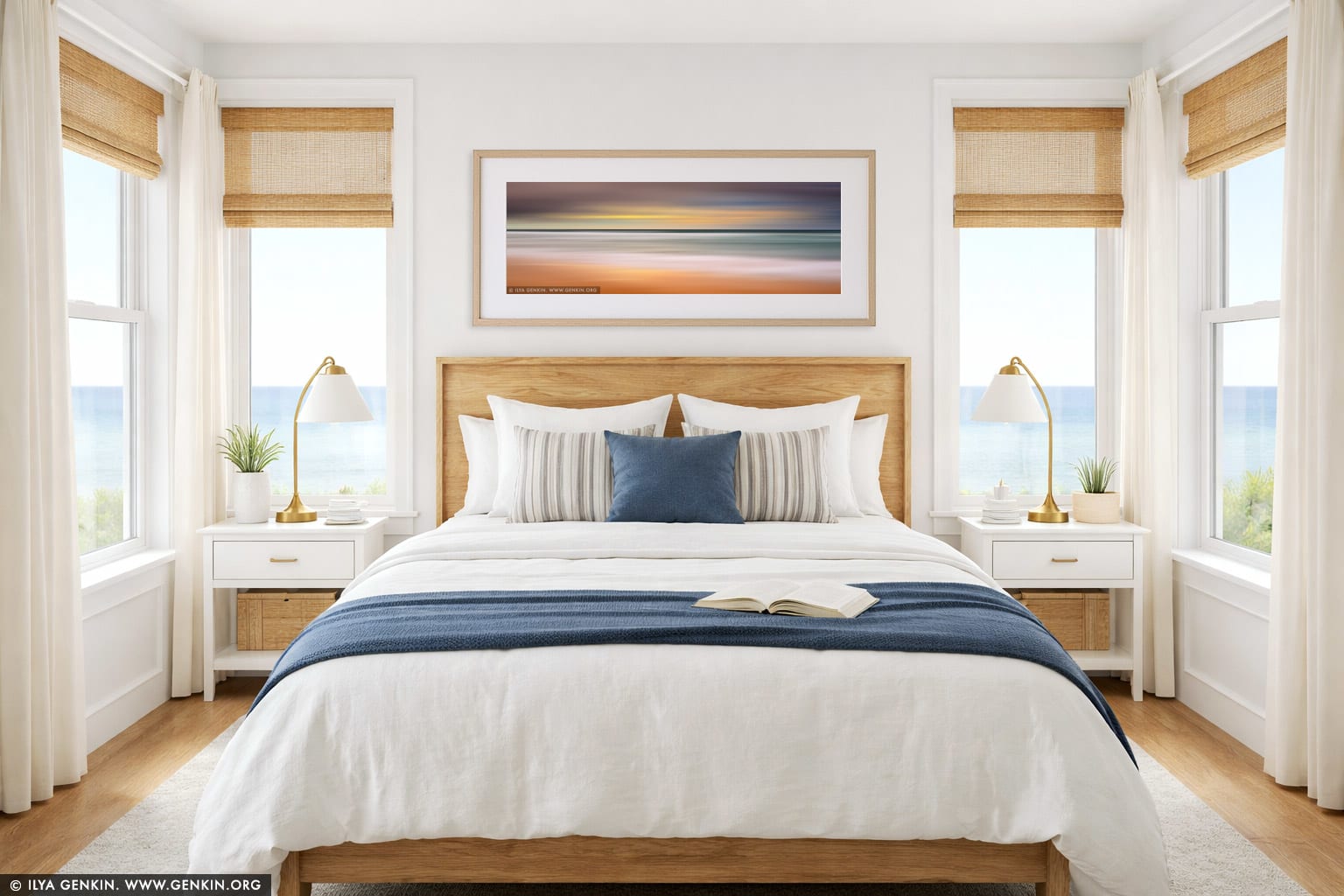 Flow and Motion #8, Long Reef Beach - Stormy Sunrise wall art in a bedroom interior