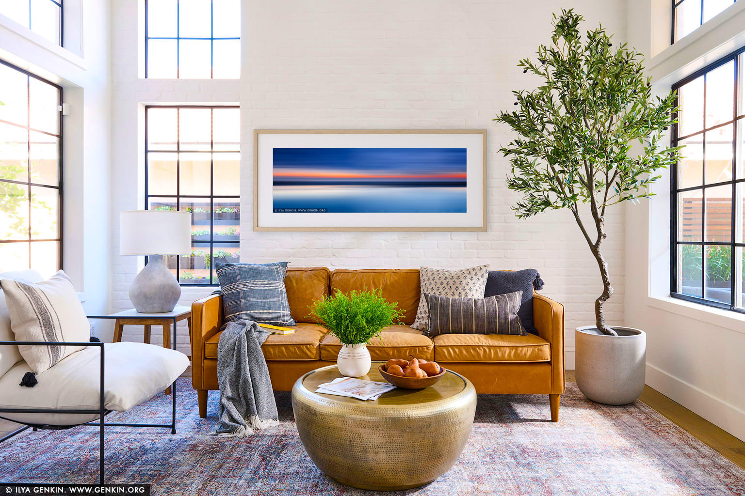 Flow and Motion #9, Northern Beaches Sunrise wall art in a contemporary living room interior