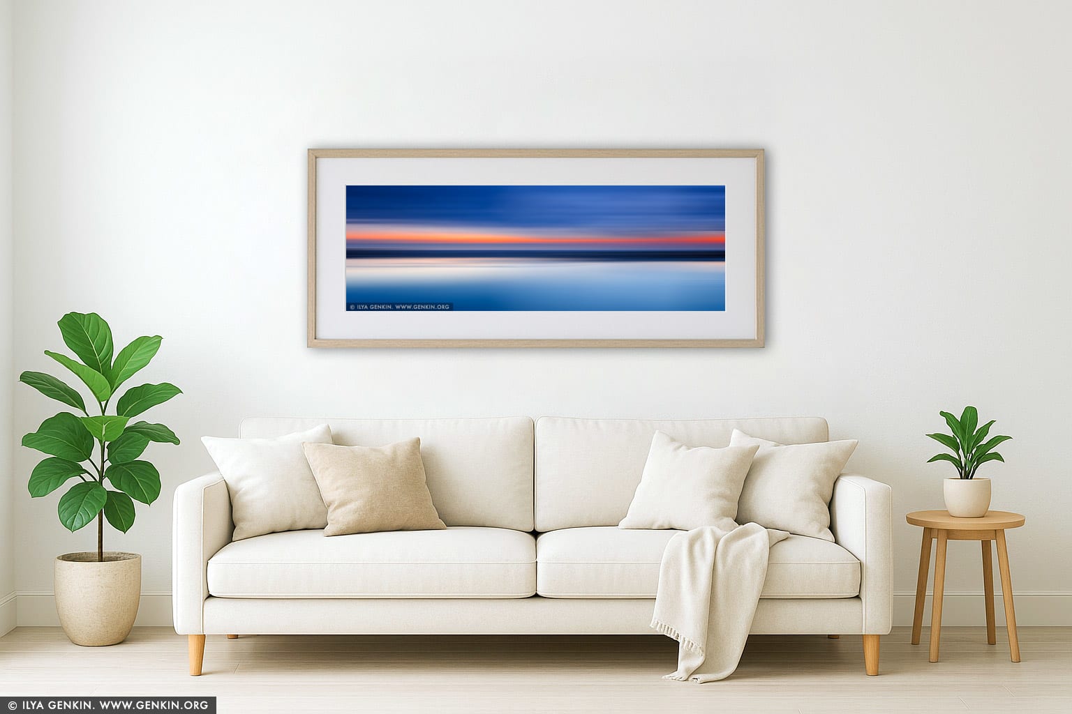Flow and Motion #9, Northern Beaches Sunrise wall art in a modern living room interior