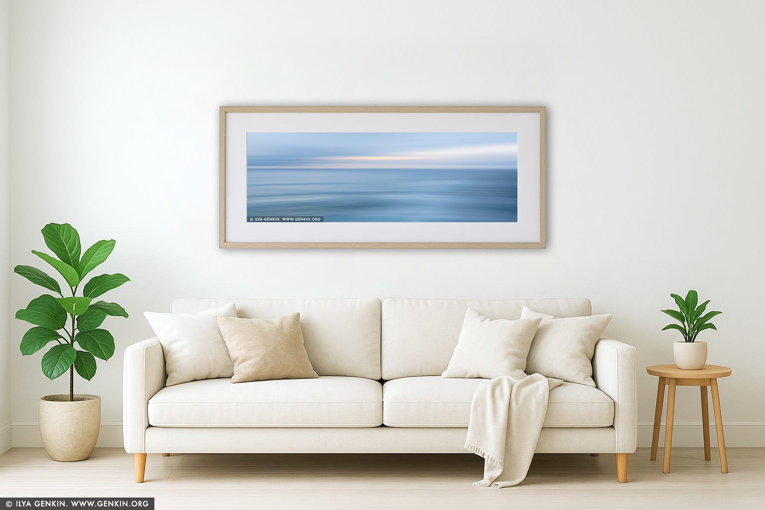 Flow and Motion #11, Avalon Beach - Heavy Clouds wall art in a minimalist living room interior