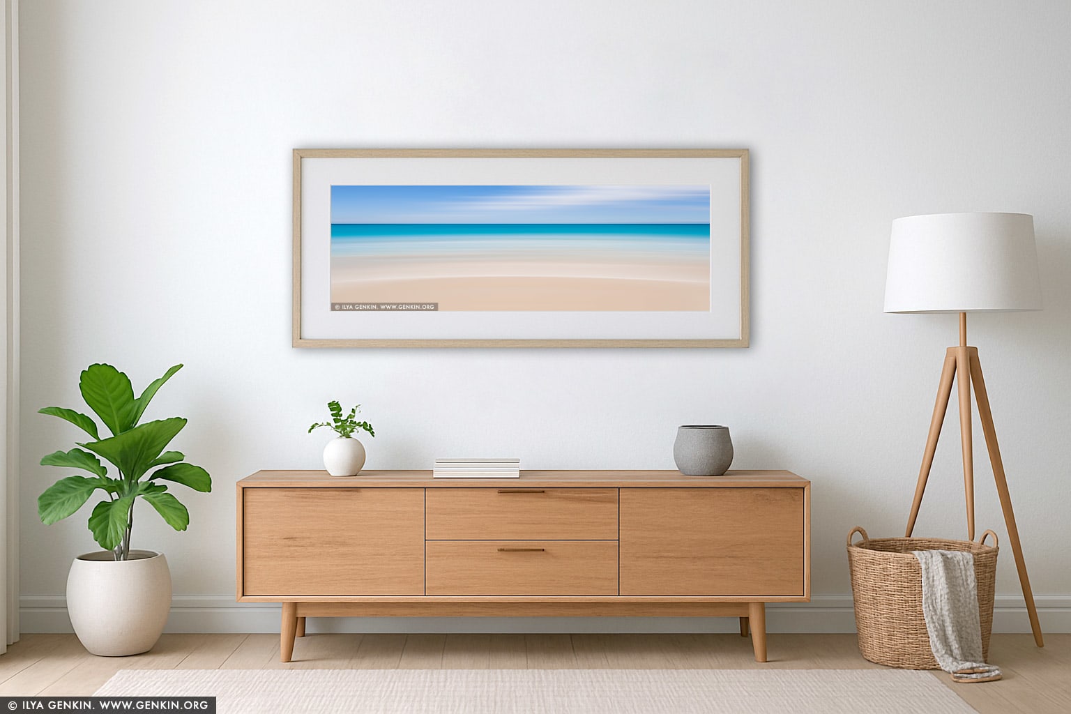 Flow and Motion #12, Bunker Bay Beach, Sunny wall art in a contemporary living room interior