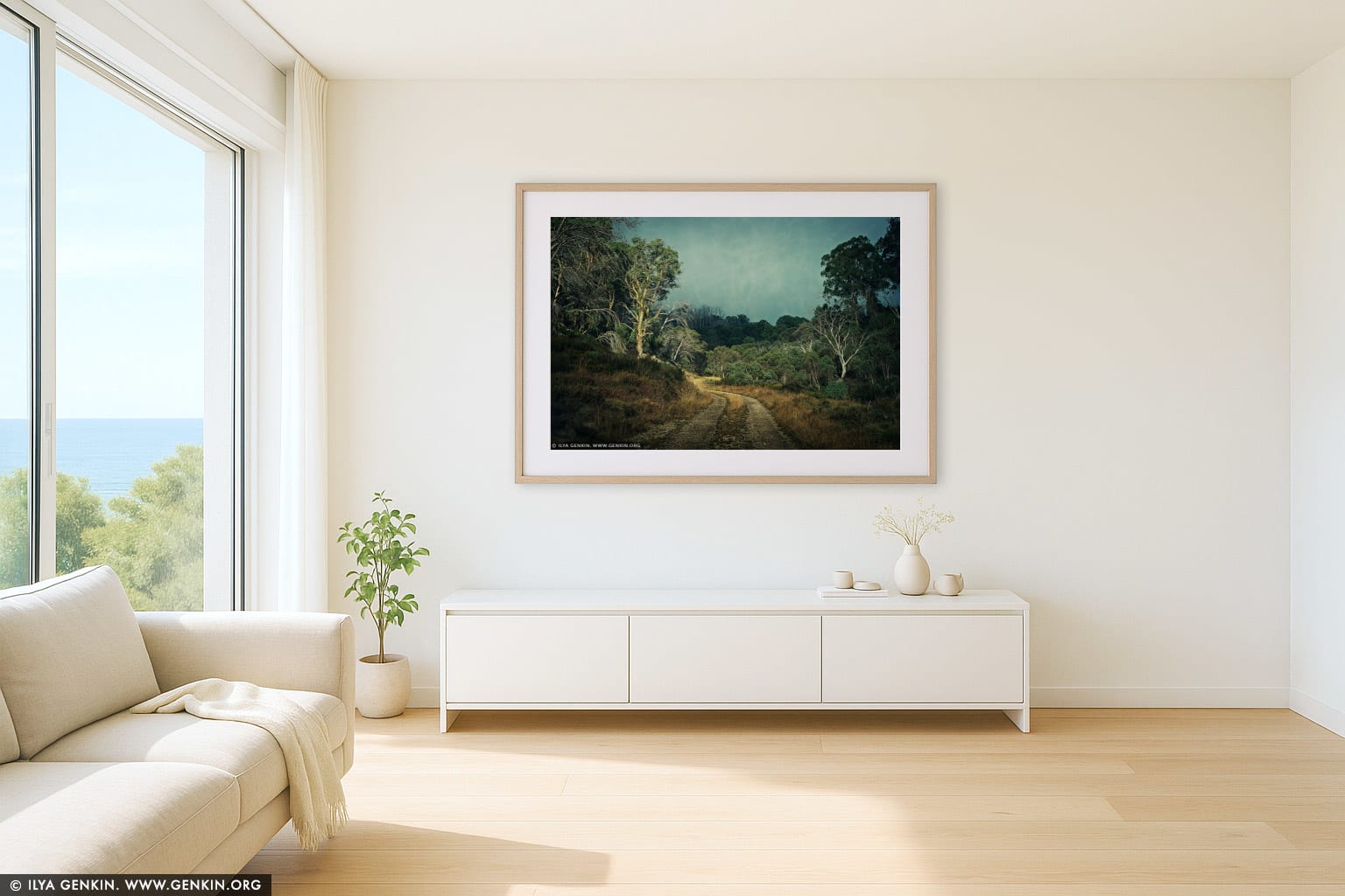 Rural Road wall art in a modern living room interior
