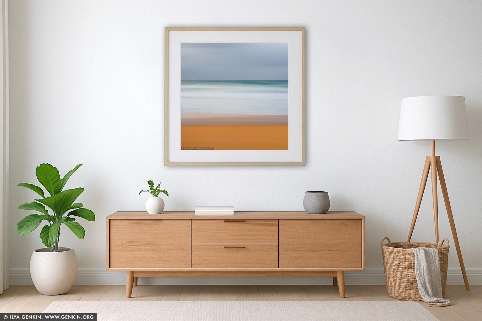 Layers of Sand, Water and Sky #3 wall art in a luxury living room interior