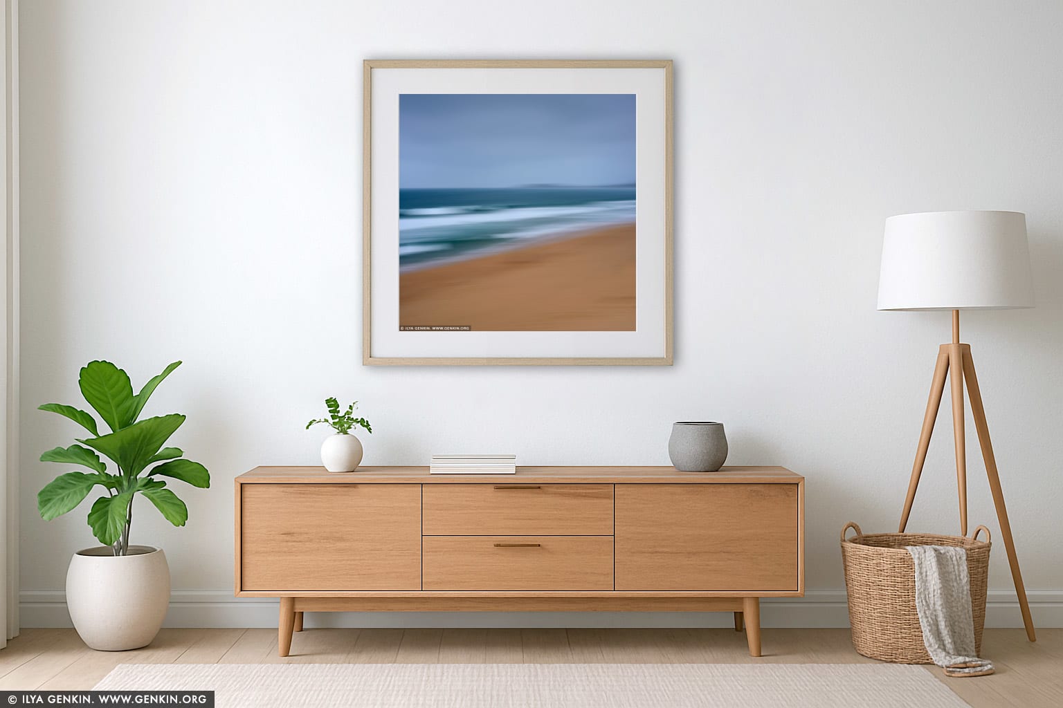 Layers of Sand, Water and Sky #4 wall art in a modern living room interior
