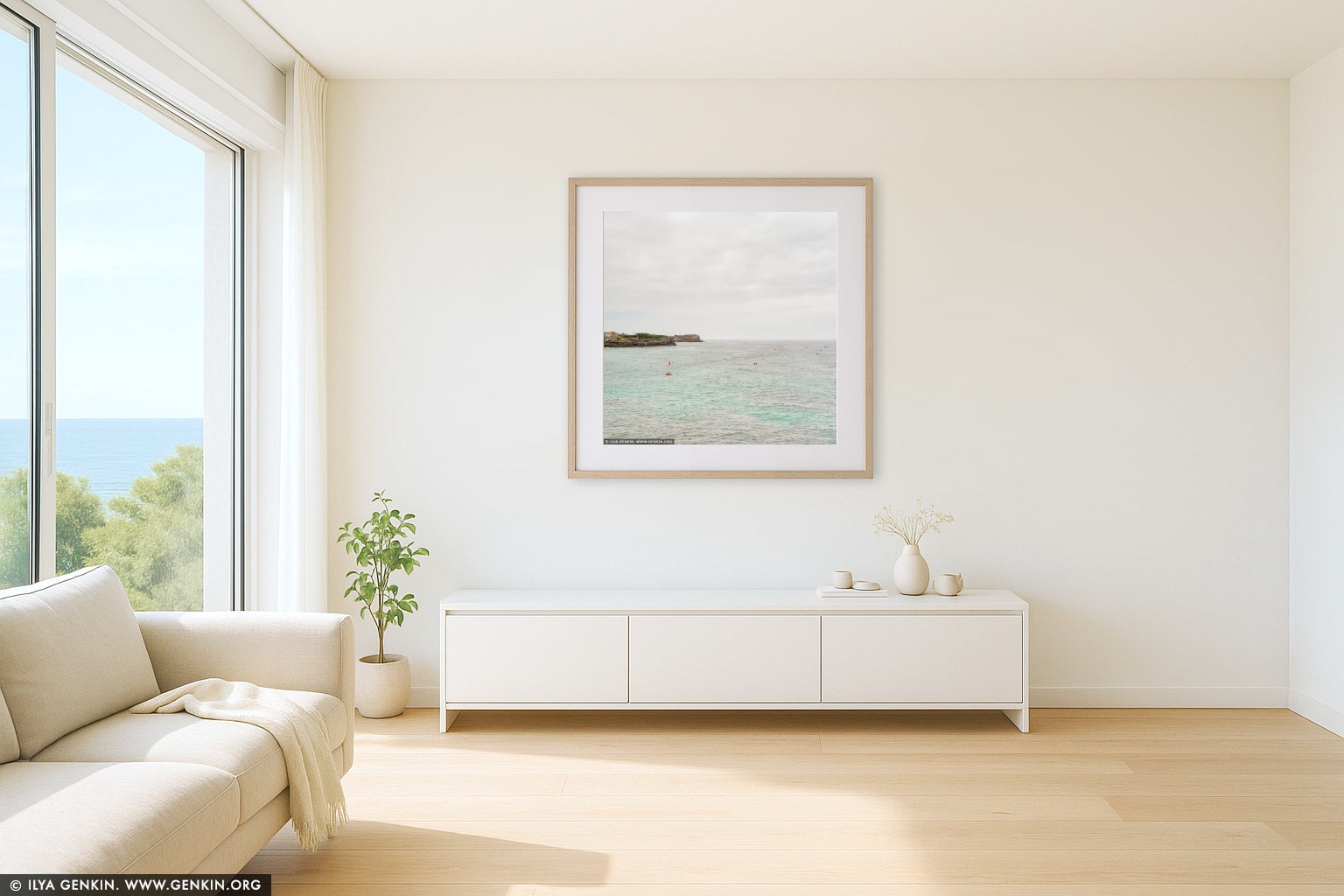 Pacific Ocean near Bronte Beach wall art in a modern living room interior