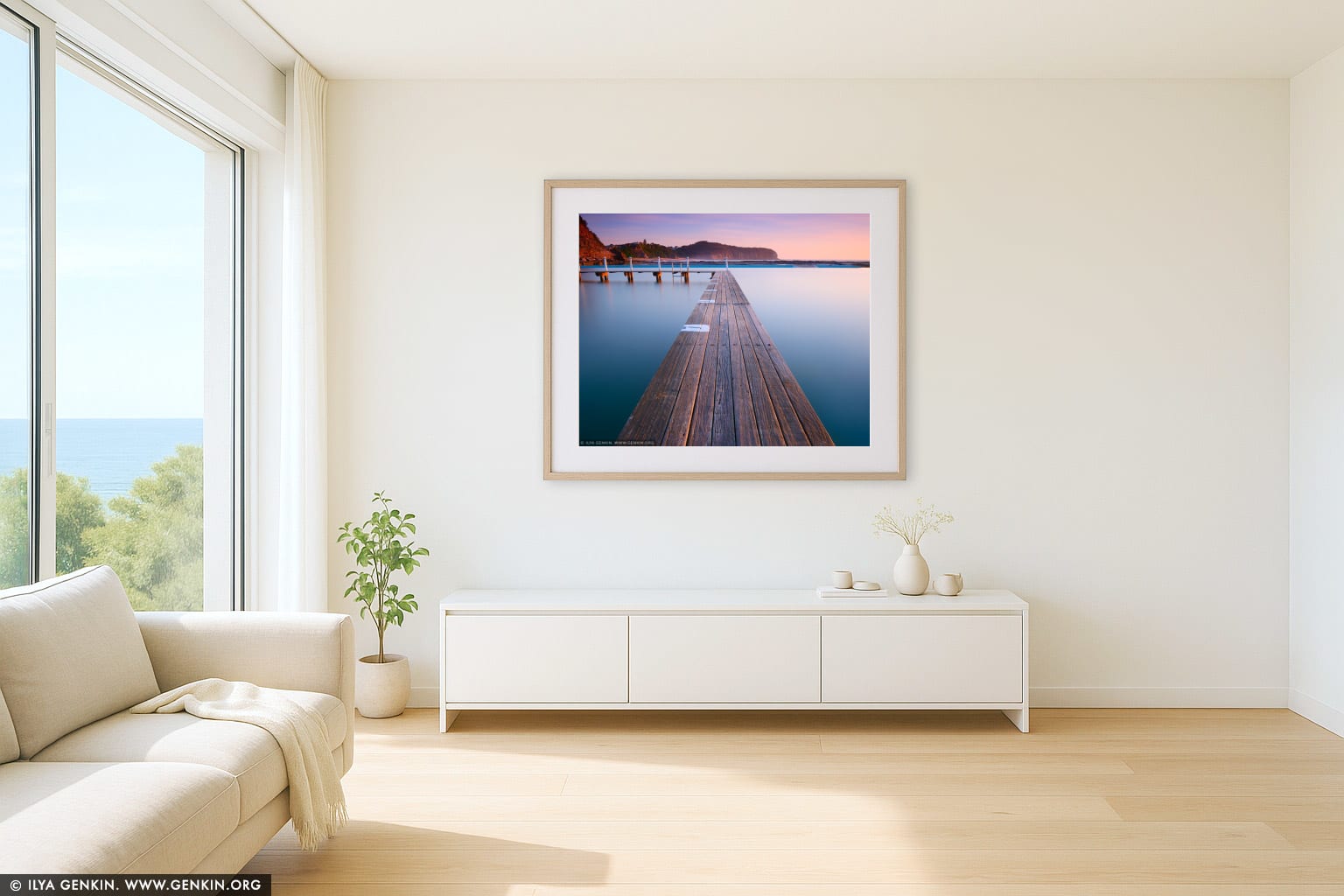 Early Morning at Narrabeen Tidal Pool, Study 3 wall art in a luxury living room interior