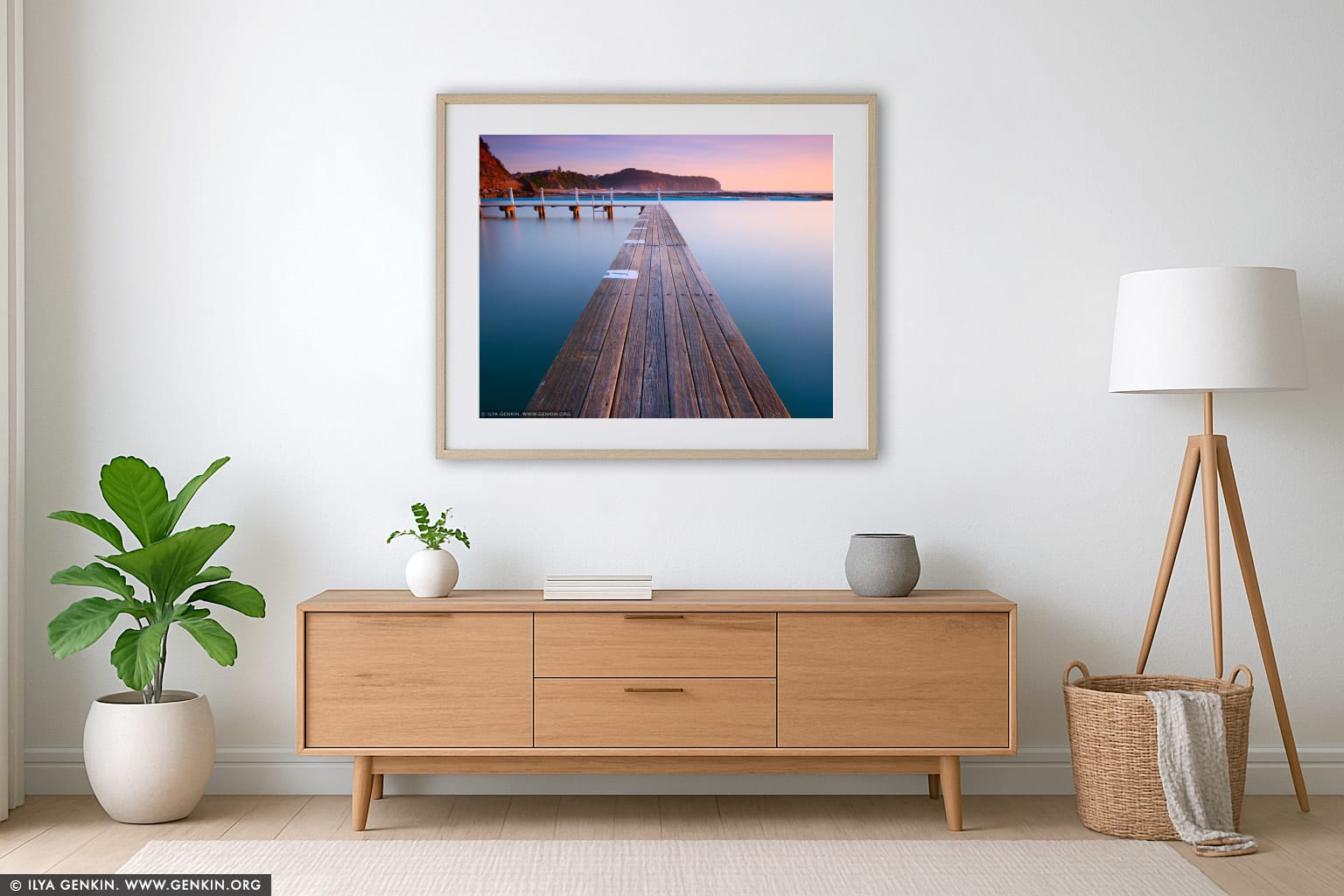 Early Morning at Narrabeen Tidal Pool, Study 3 wall art in a modern living room interior