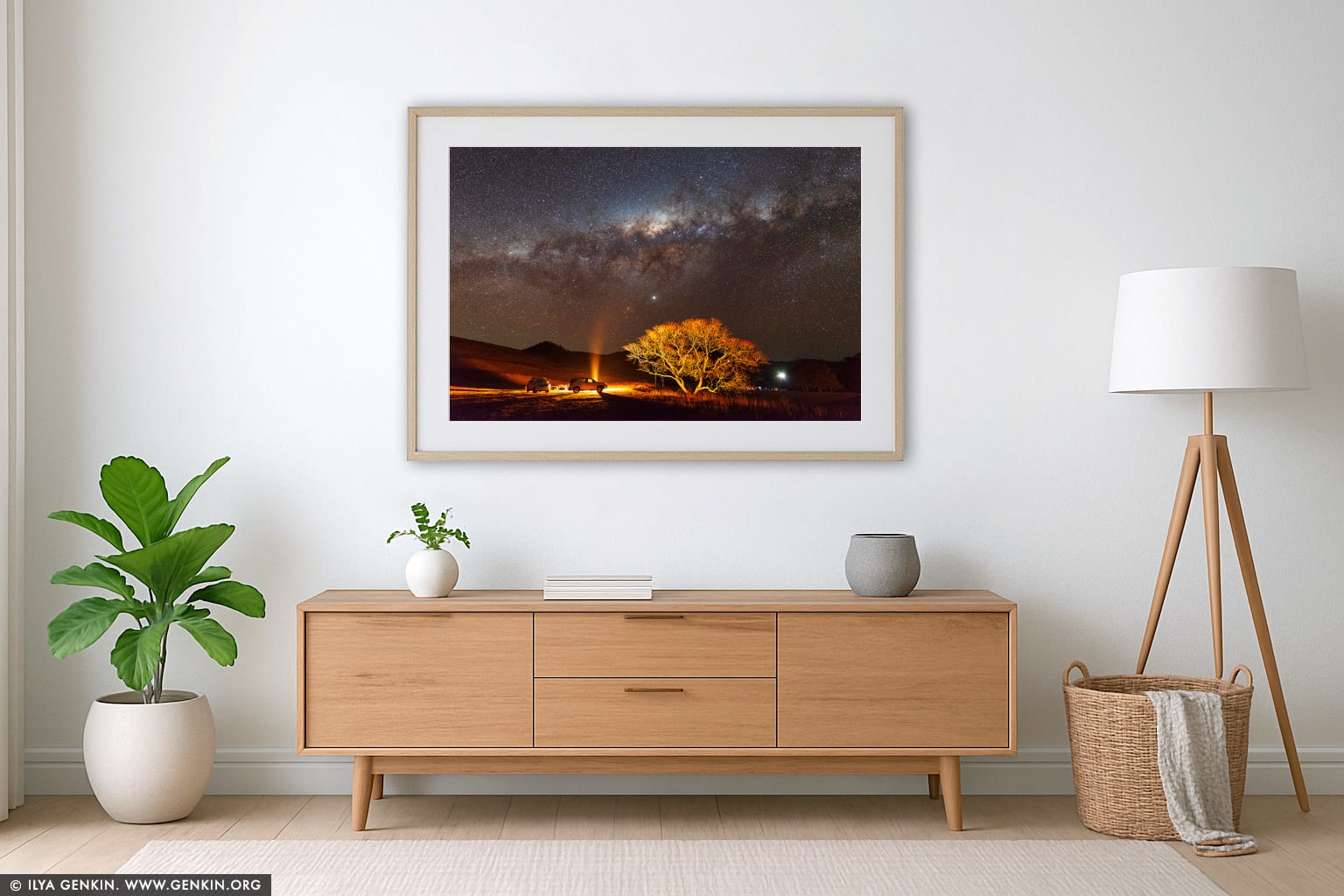 Camping Under The Stars wall art in a minimalist living room interior