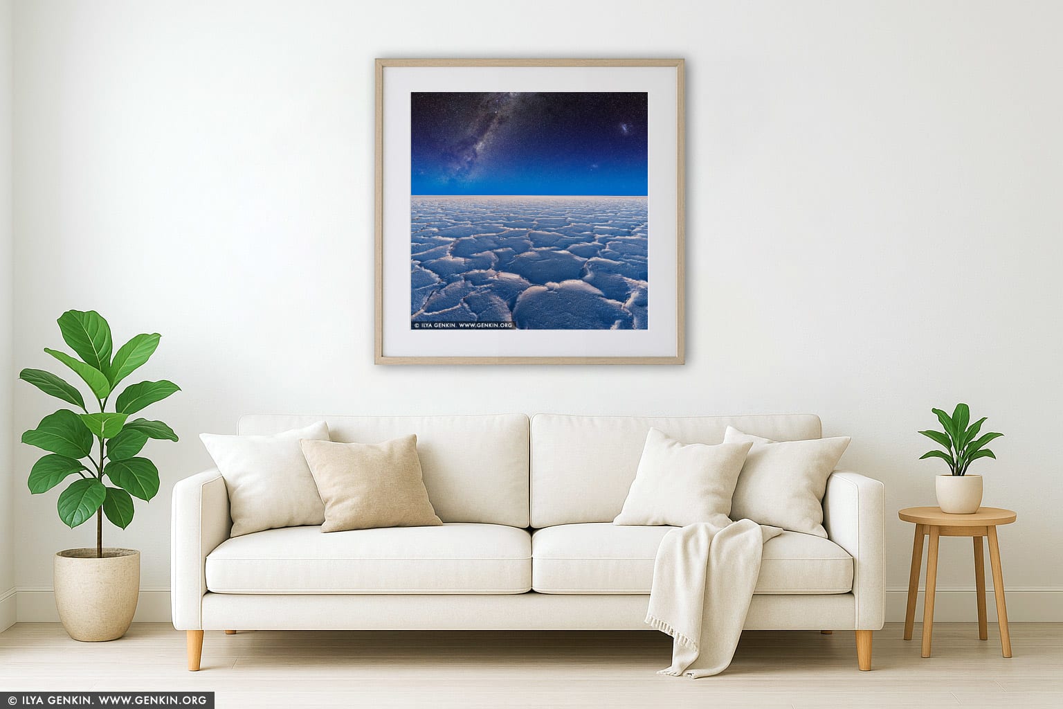 Milky Way Galaxy Rising Above Lake Eyre wall art in a contemporary living room interior