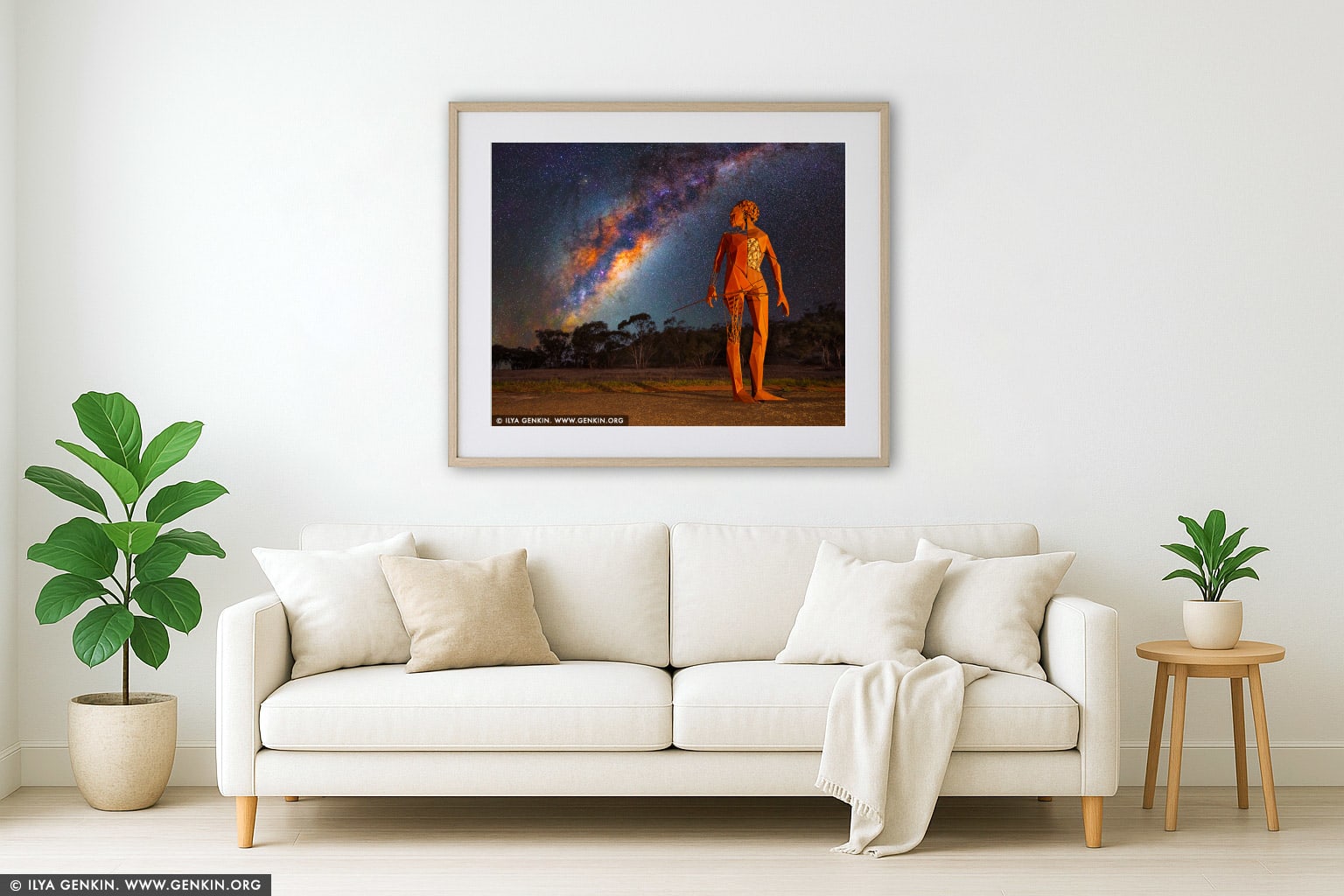 Milky Way Raising over Heart of Country wall art in a modern living room interior